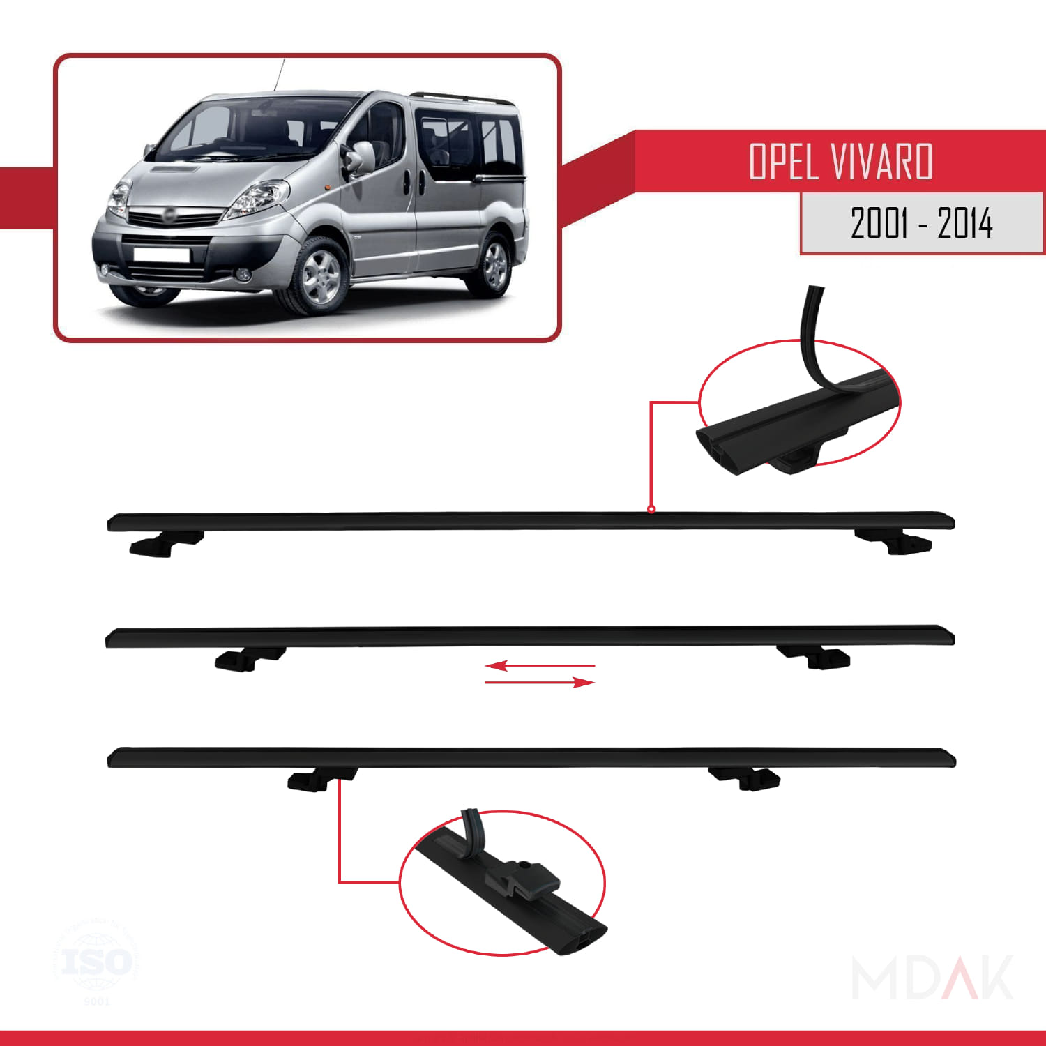 Opel Vivaro A 2001-2014 Arası ile Uyumlu BASIC Model Ara Atkı Tavan Barı Siyah 3 Adet - Görsel 5