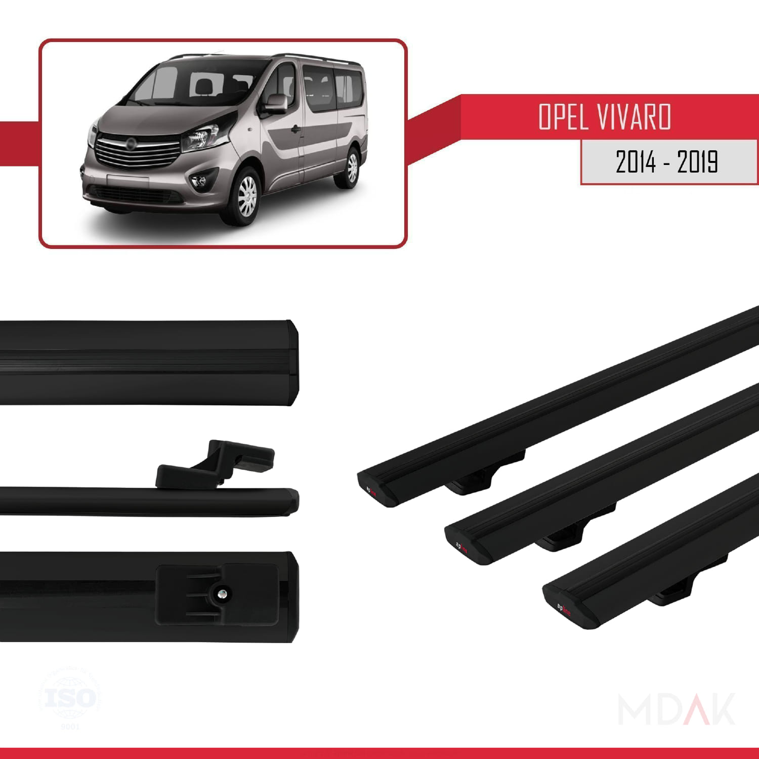 Opel Vivaro B 2014-2019 Arası ile Uyumlu BASIC Model Ara Atkı Tavan Barı Siyah 3 Adet - Görsel 3