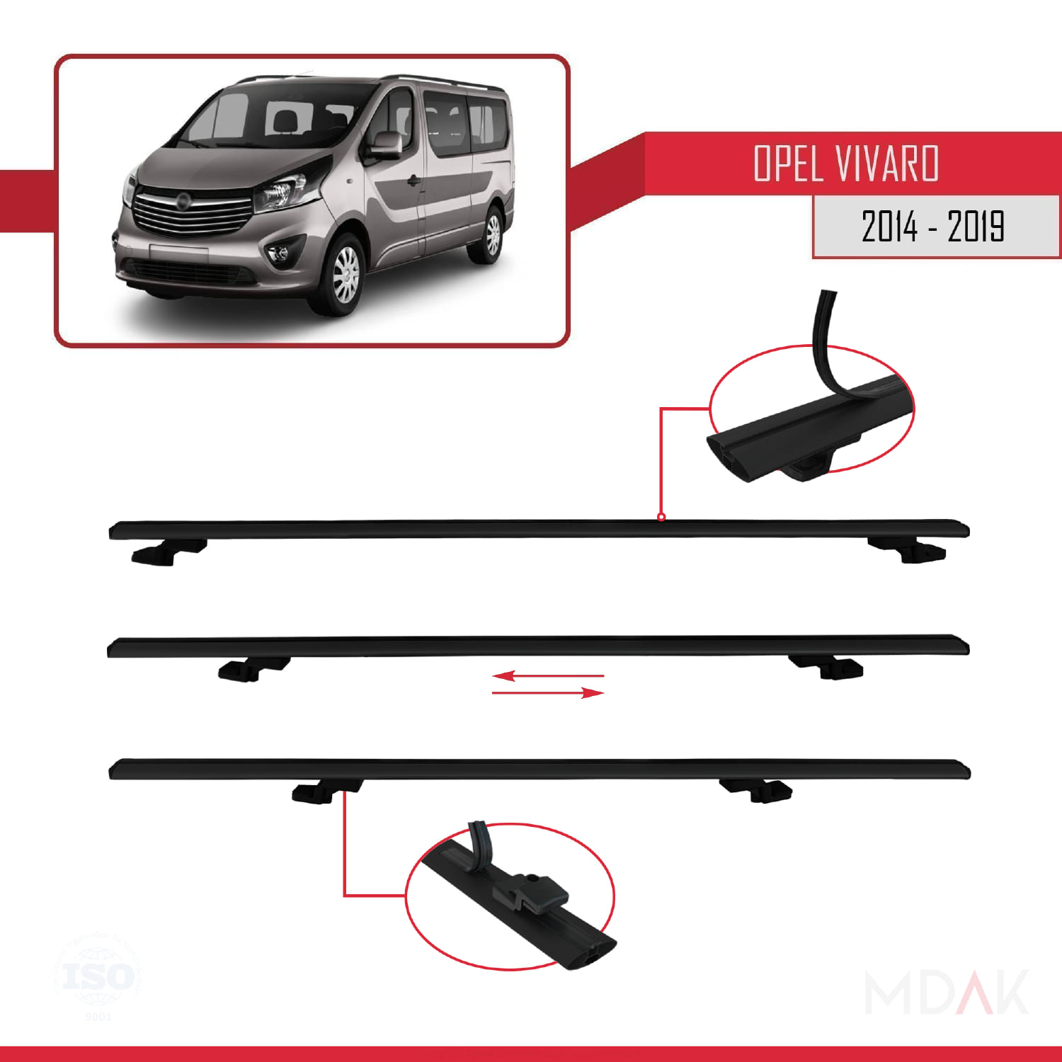 Opel Vivaro B 2014-2019 Arası ile Uyumlu BASIC Model Ara Atkı Tavan Barı Siyah 3 Adet - Görsel 5
