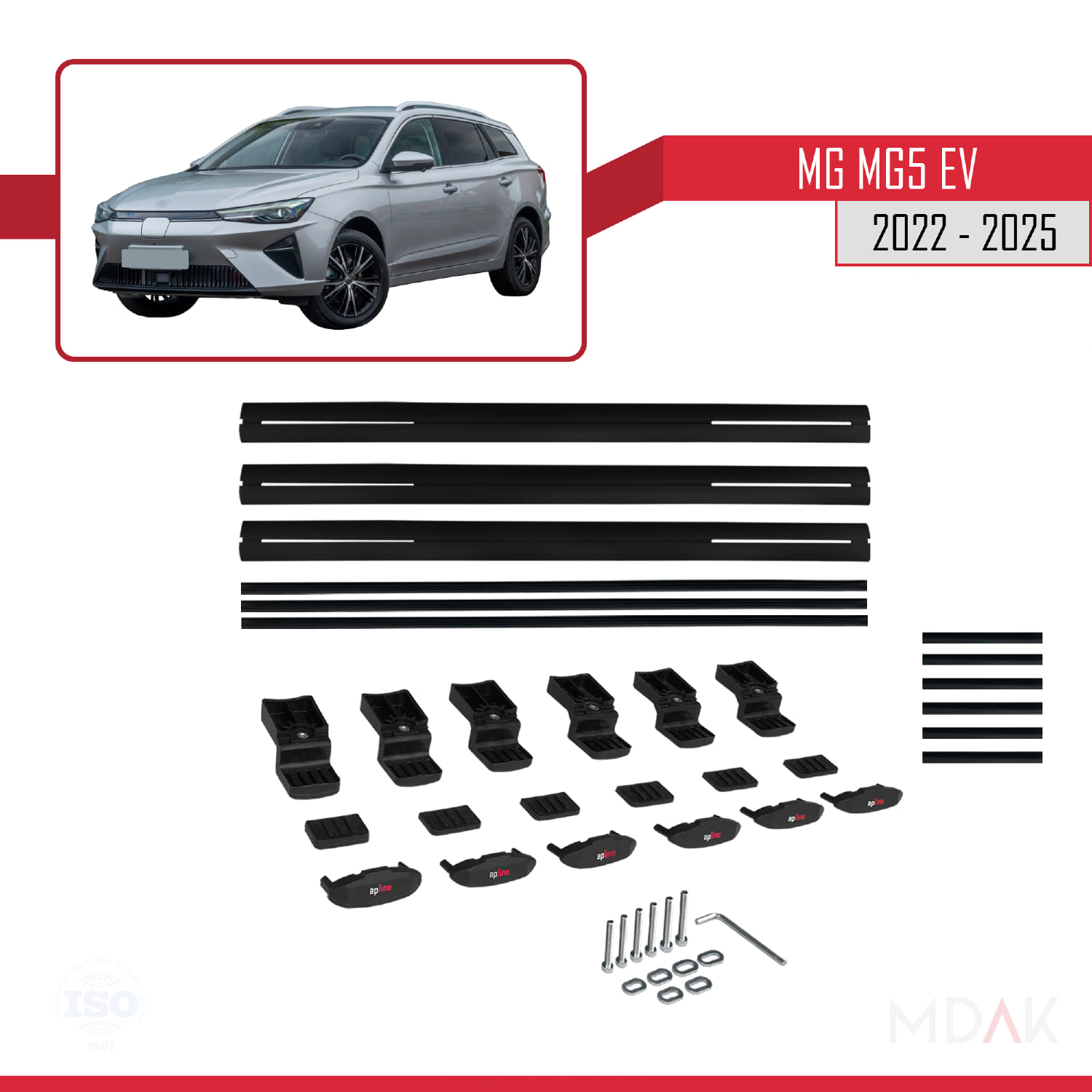 MG 5 EV 2022 ve sonrası ile Uyumlu BASIC Model Ara Atkı Tavan Barı Siyah 3 Adet - Görsel 6