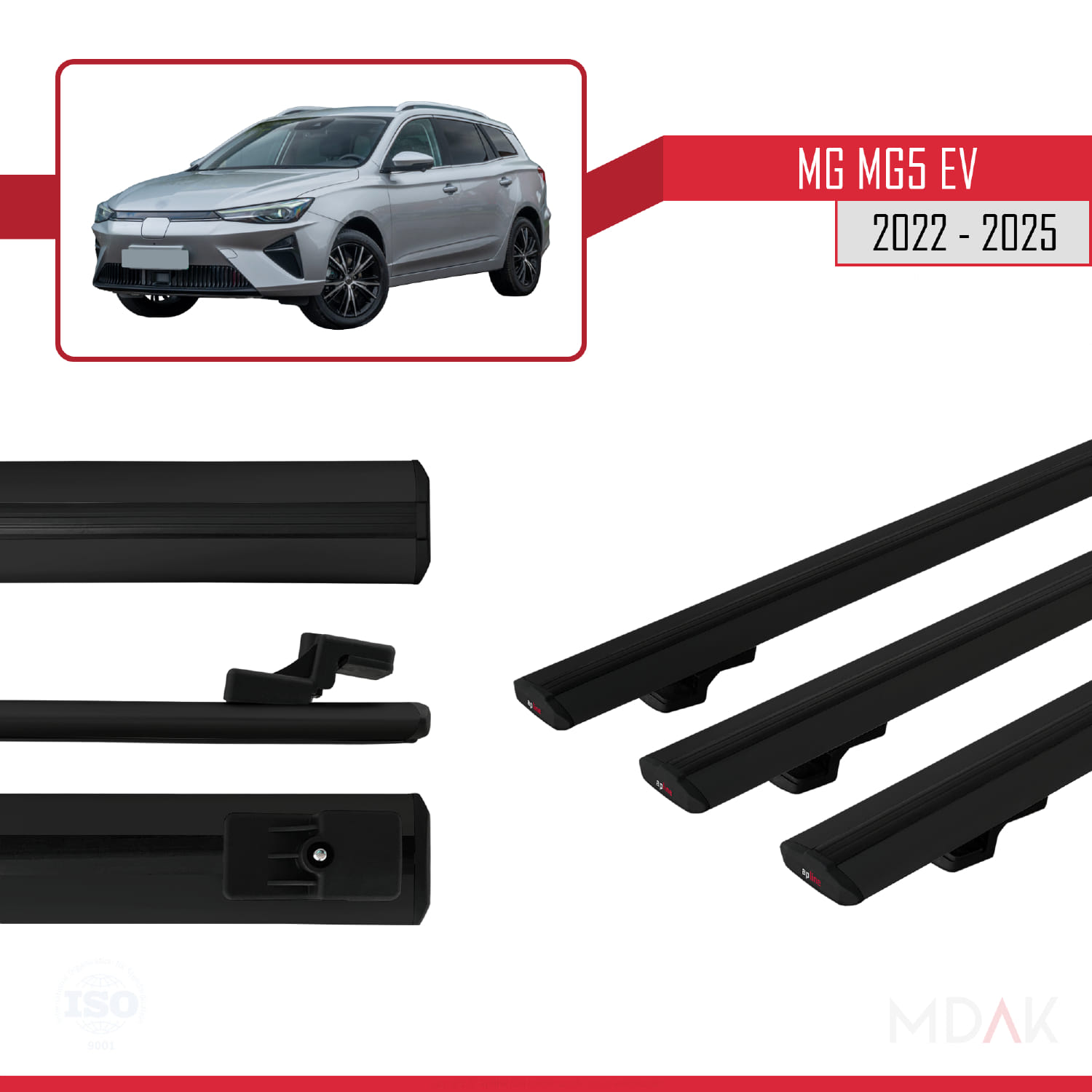 MG 5 EV 2022 ve sonrası ile Uyumlu BASIC Model Ara Atkı Tavan Barı Siyah 3 Adet - Görsel 3