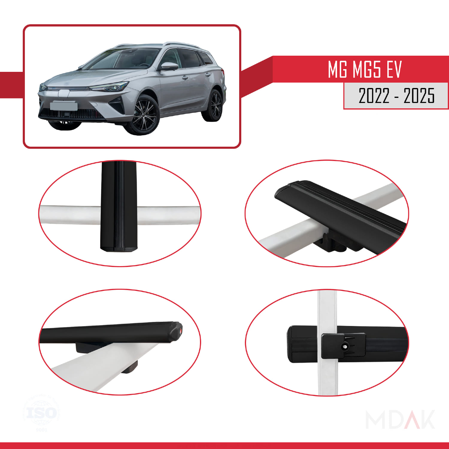 MG 5 EV 2022 ve sonrası ile Uyumlu BASIC Model Ara Atkı Tavan Barı Siyah 3 Adet - Görsel 4