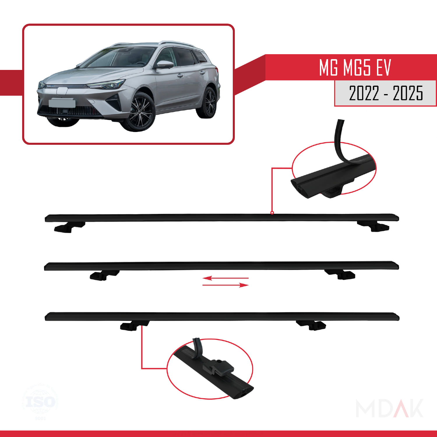 MG 5 EV 2022 ve sonrası ile Uyumlu BASIC Model Ara Atkı Tavan Barı Siyah 3 Adet - Görsel 5