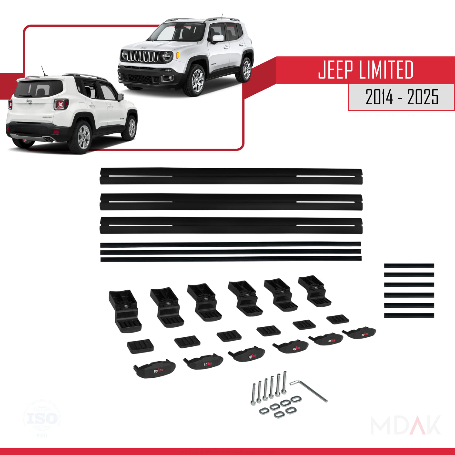 Jeep Limited 2014 ve Sonrası ile Uyumlu BASIC Model Ara Atkı Tavan Barı Siyah 3 ADET - Görsel 6