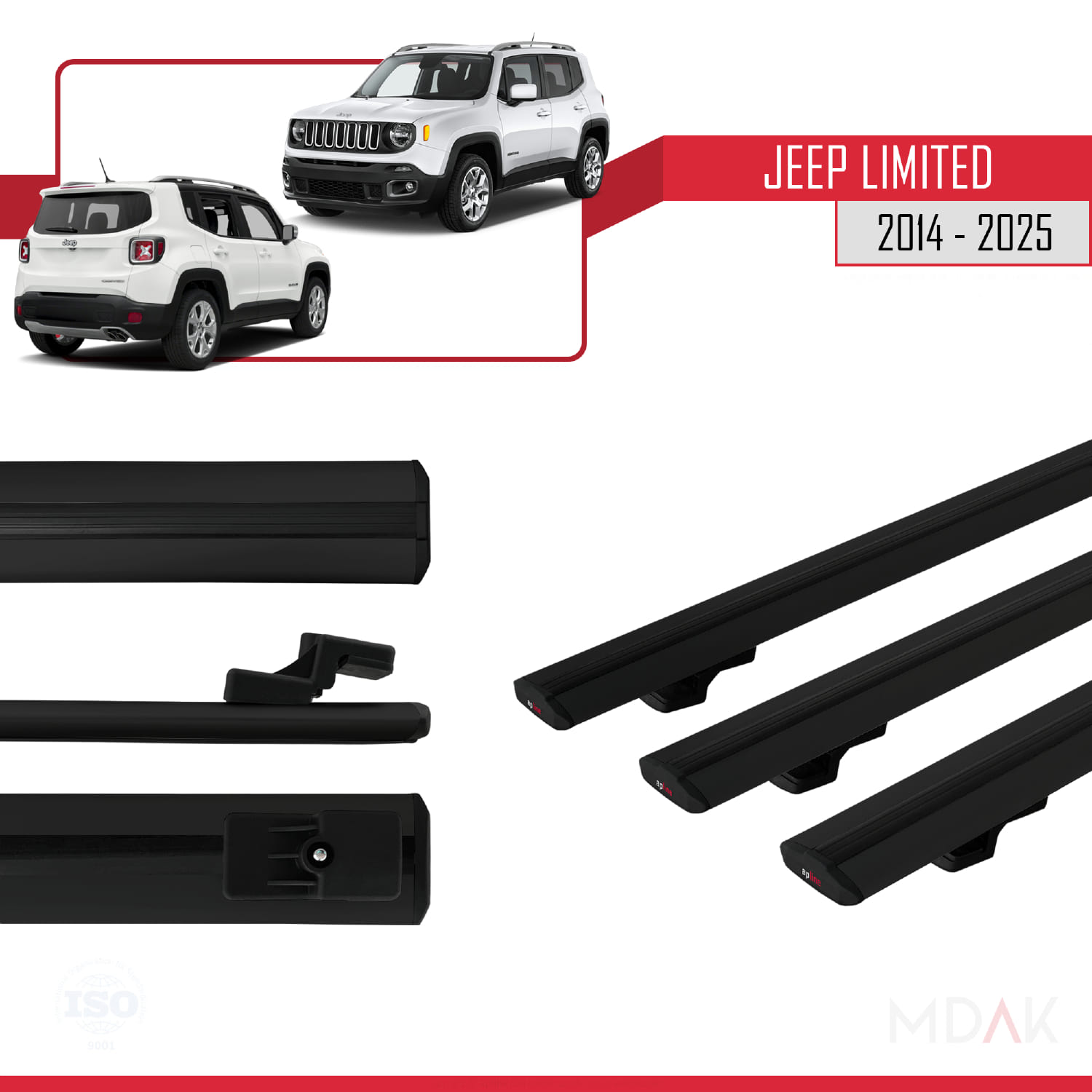 Jeep Limited 2014 ve Sonrası ile Uyumlu BASIC Model Ara Atkı Tavan Barı Siyah 3 ADET - Görsel 3