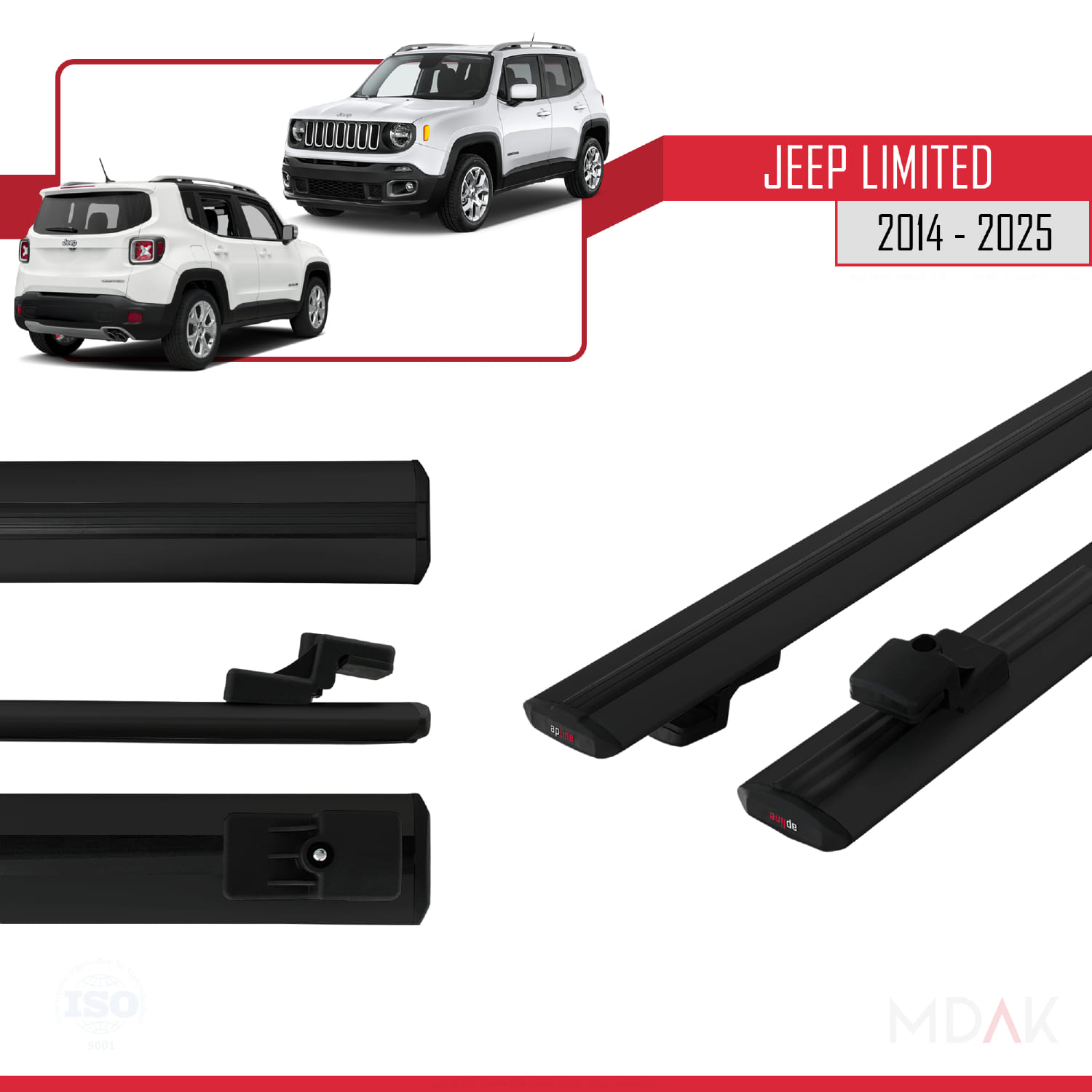 Jeep Limited 2014 ve Sonrası ile Uyumlu BASIC Model Ara Atkı Tavan Barı Siyah 2 Adet - Görsel 3