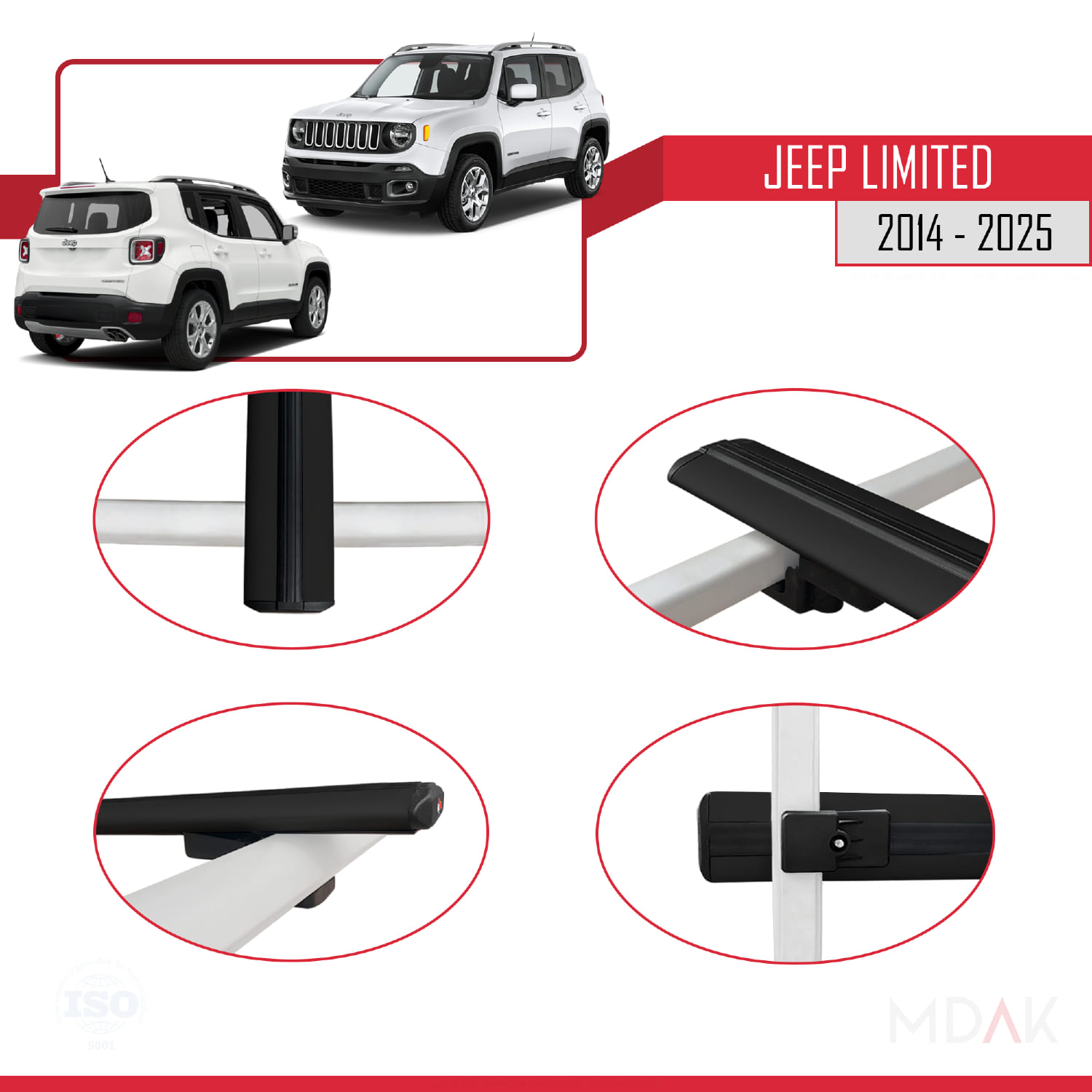 Jeep Limited 2014 ve Sonrası ile Uyumlu BASIC Model Ara Atkı Tavan Barı Siyah 2 Adet - Görsel 4