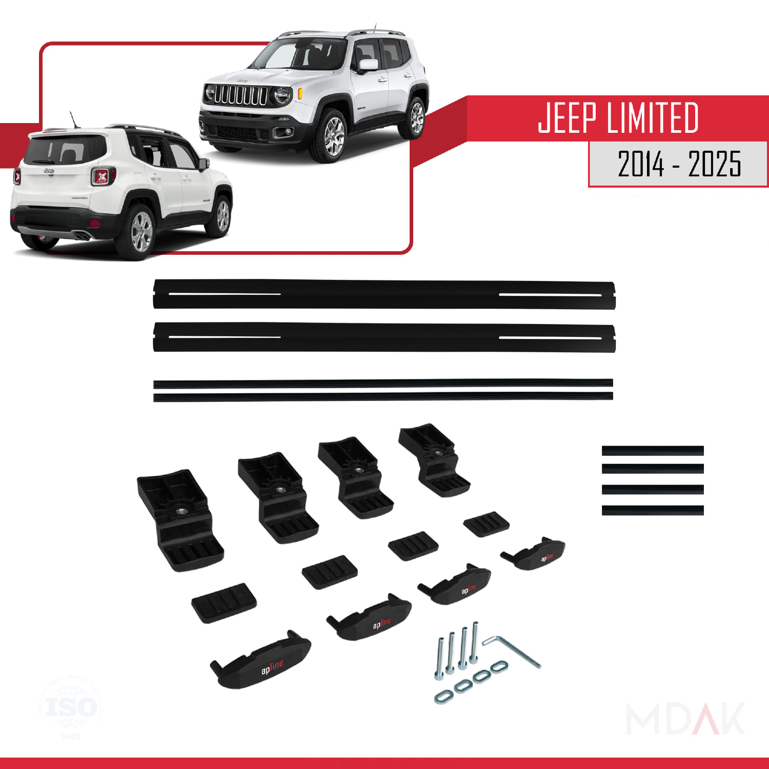 Jeep Limited 2014 ve Sonrası ile Uyumlu BASIC Model Ara Atkı Tavan Barı Siyah 2 Adet - Görsel 6