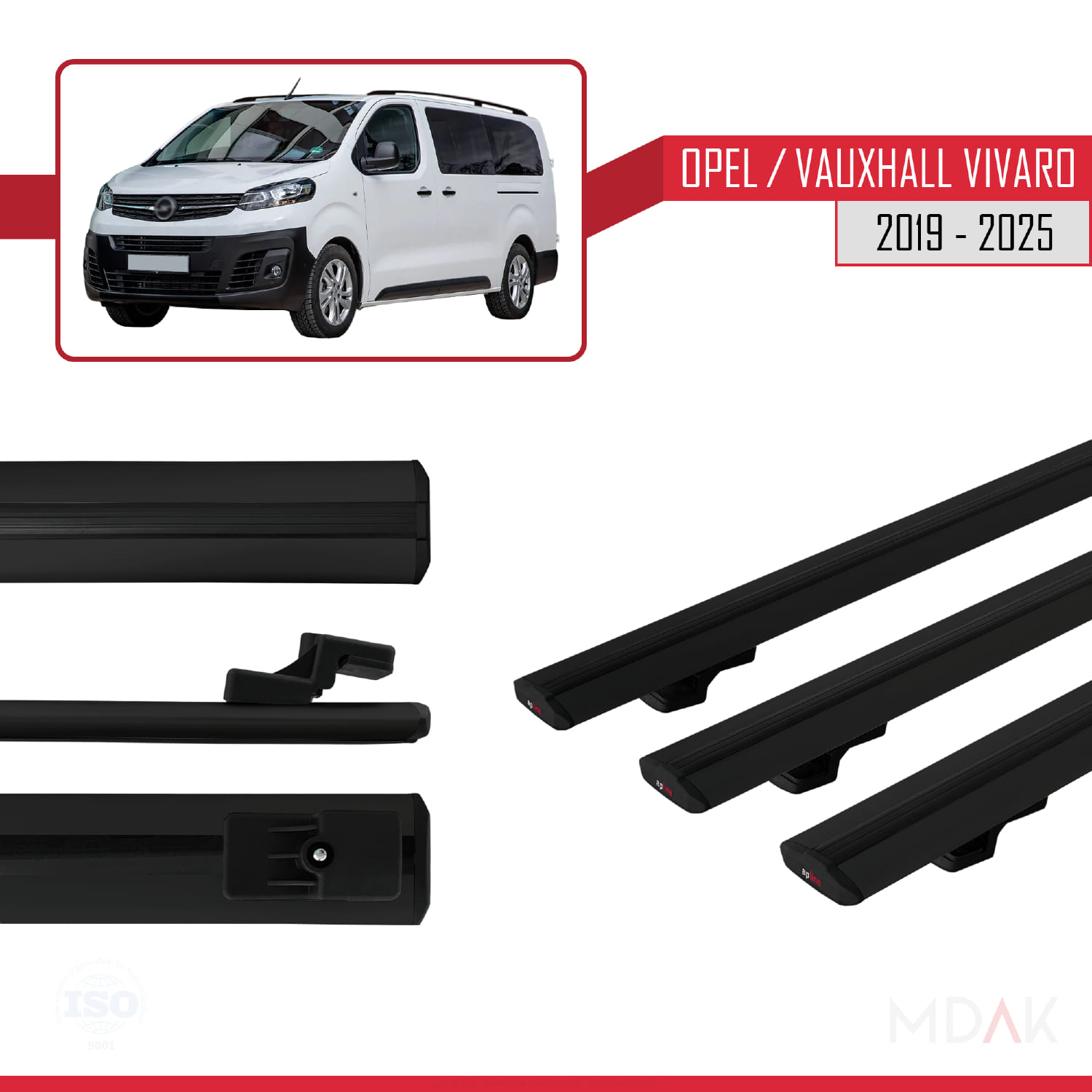 Opel Vivaro C 2019 ve Sonrası ile Uyumlu BASIC Model Ara Atkı Tavan Barı Siyah 3 Adet - Görsel 3