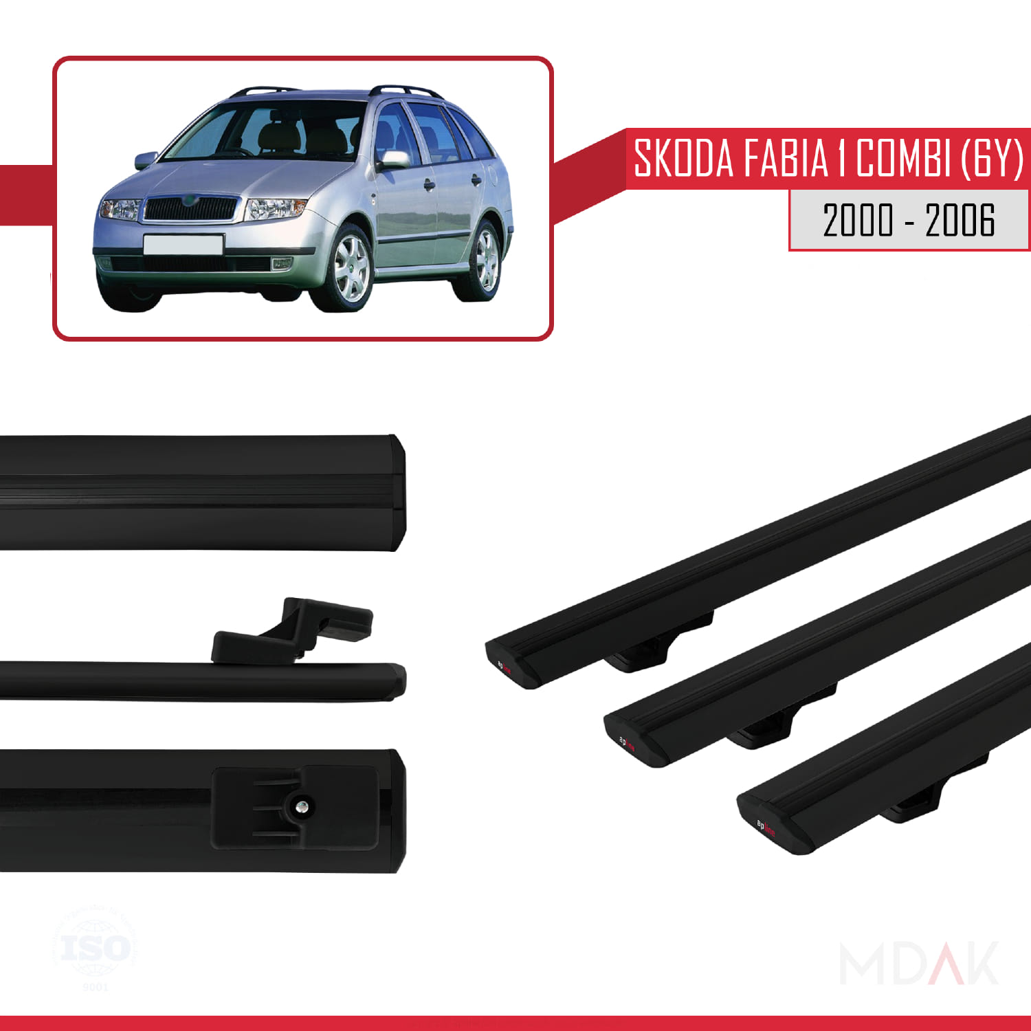 Skoda Fabia (6Y) Combi 2000-2006 Arası ile Uyumlu BASIC Model Ara Atkı Tavan Barı Siyah 3 Adet - Görsel 3