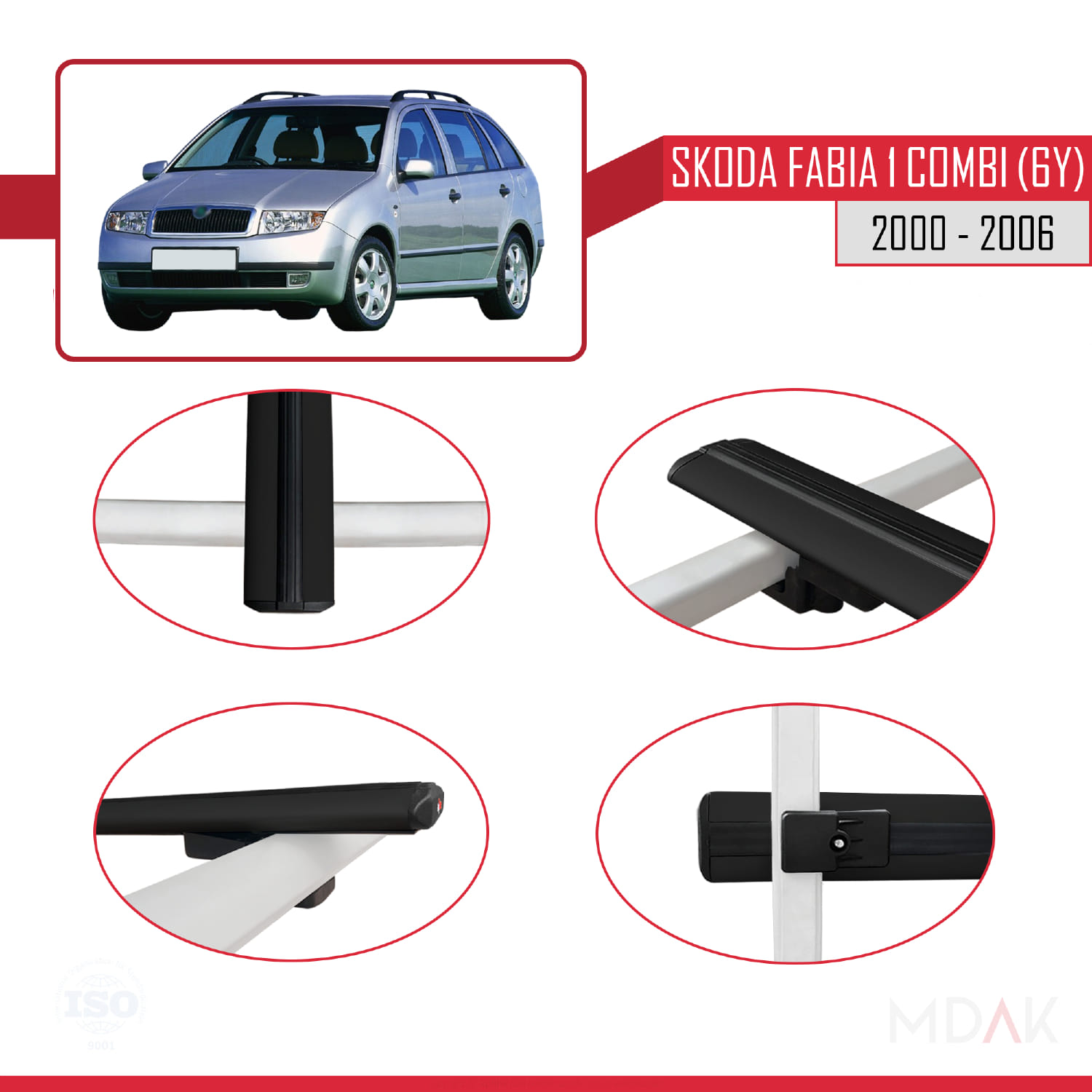Skoda Fabia (6Y) Combi 2000-2006 Arası ile Uyumlu BASIC Model Ara Atkı Tavan Barı Siyah 3 Adet - Görsel 4