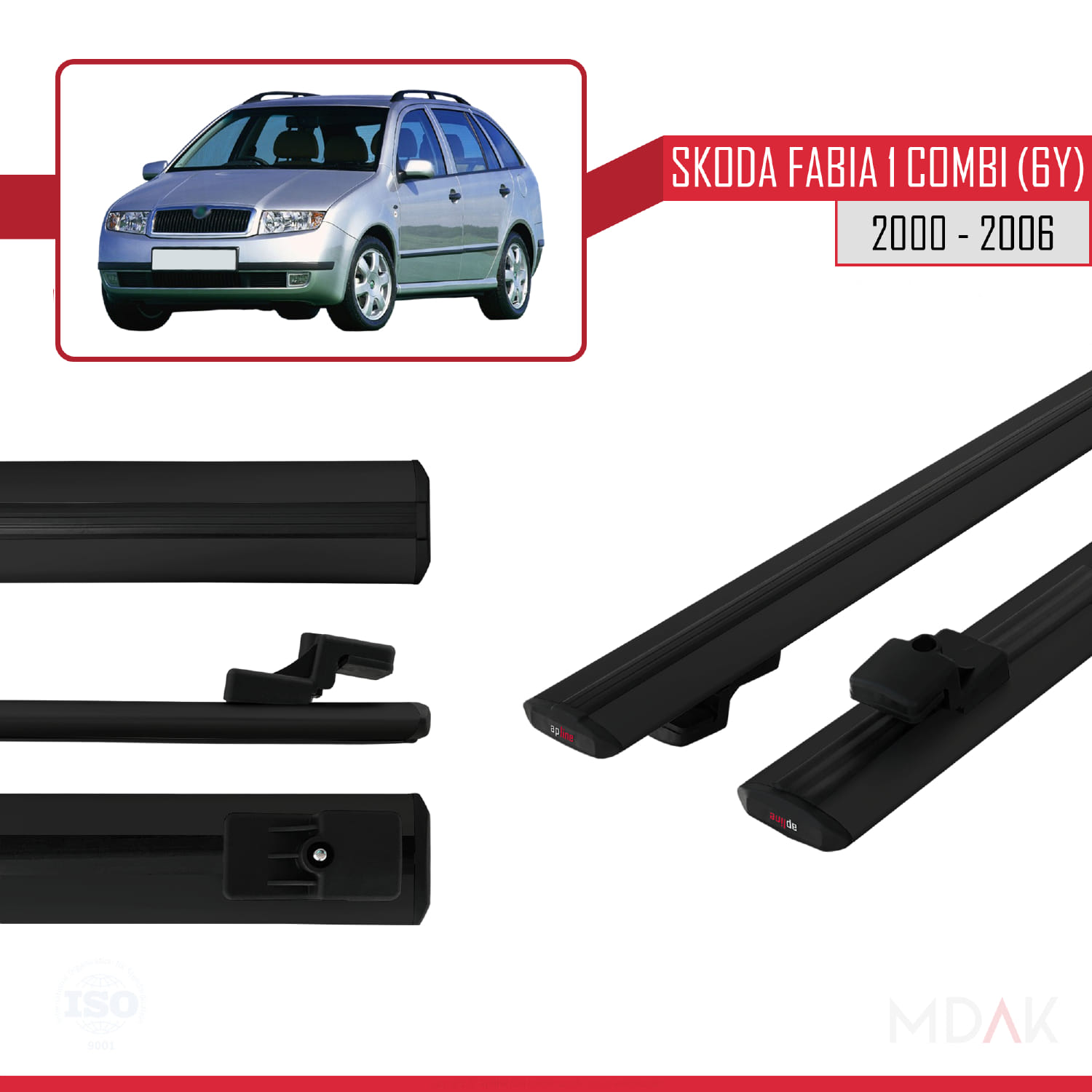 Skoda Fabia (6Y) Combi 2000-2006 Arası ile Uyumlu BASIC Model Ara Atkı Tavan Barı Siyah 2 Adet - Görsel 3