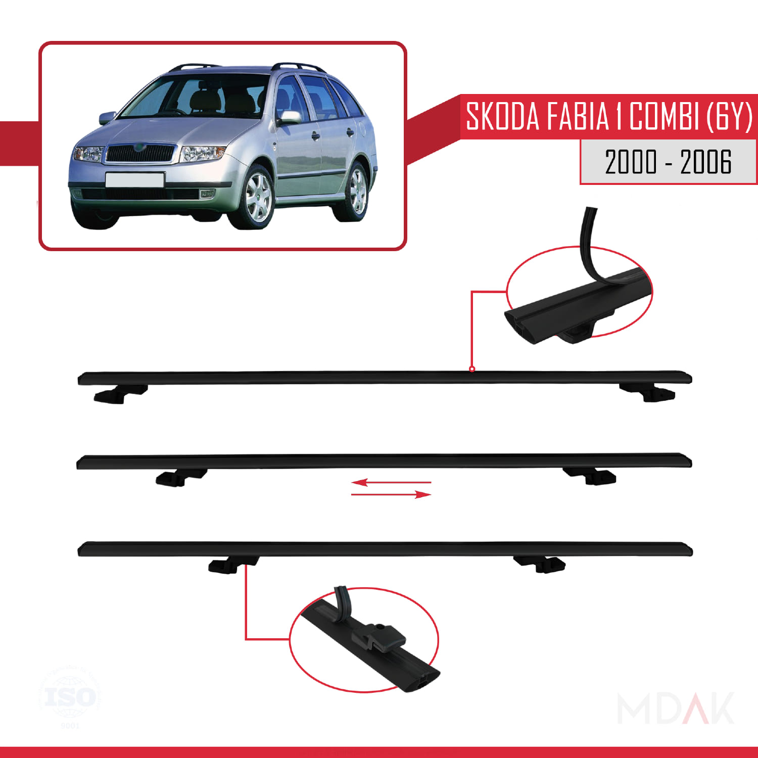 Skoda Fabia (6Y) Combi 2000-2006 Arası ile Uyumlu BASIC Model Ara Atkı Tavan Barı Siyah 2 Adet - Görsel 5