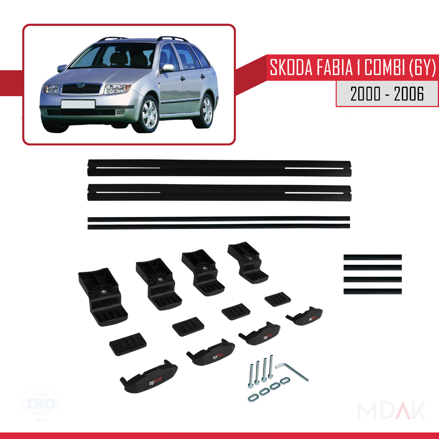Skoda Fabia (6Y) Combi 2000-2006 Arası ile Uyumlu BASIC Model Ara Atkı Tavan Barı Siyah 2 Adet - Görsel 6