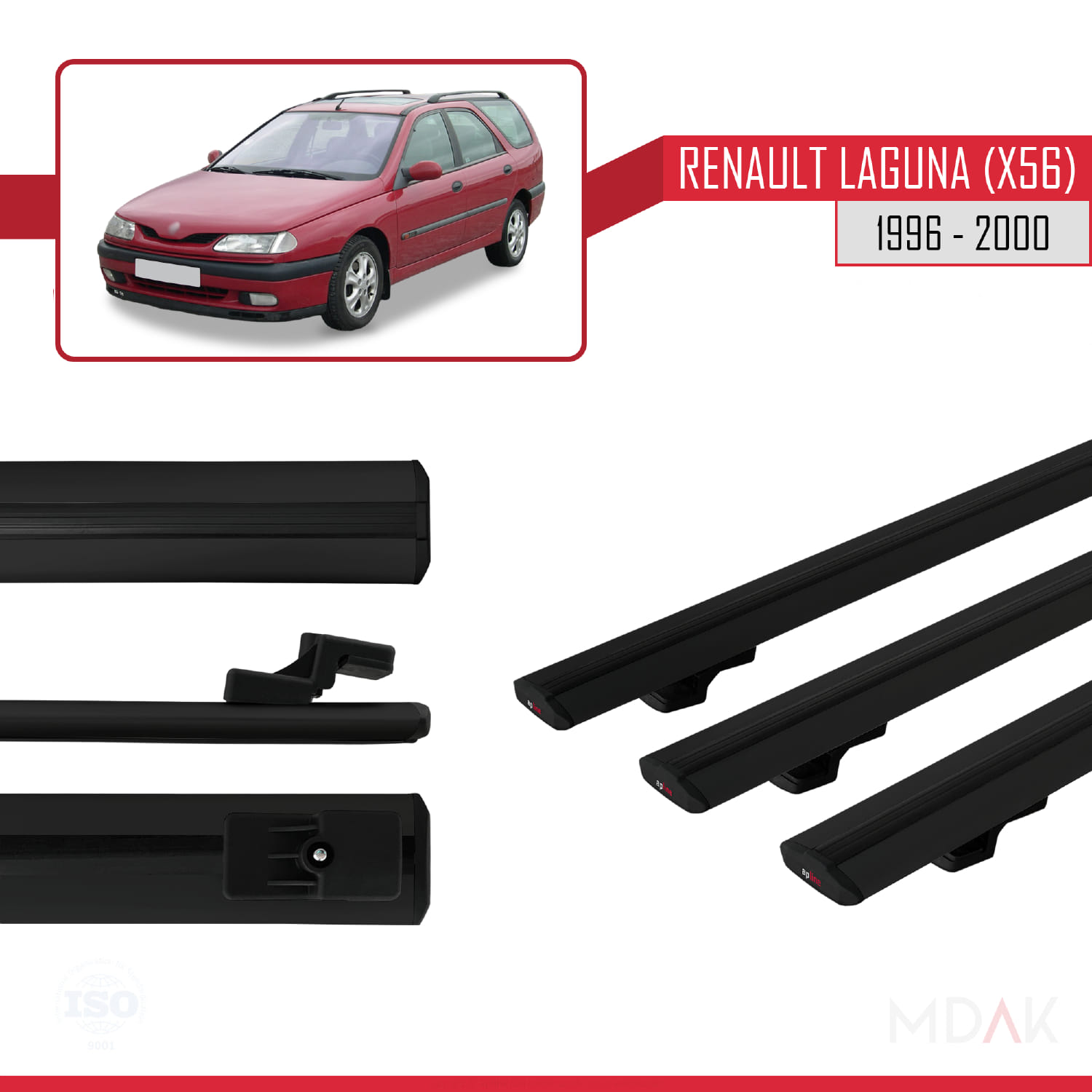 Renault Laguna (X56) SW 1996-2000 Arası ile Uyumlu BASIC Model Ara Atkı Tavan Barı Siyah 3 Adet - Görsel 3