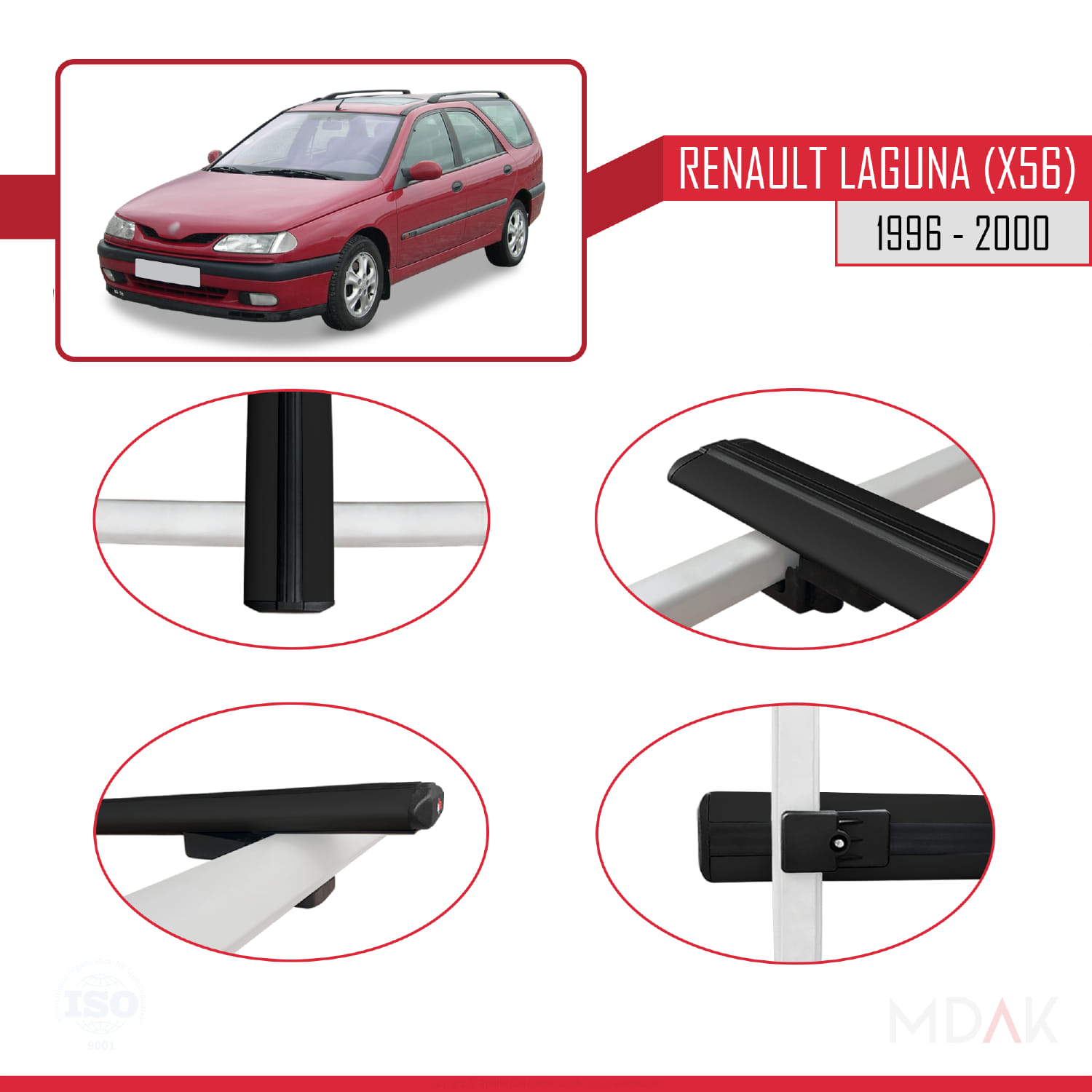 Renault Laguna (X56) SW 1996-2000 Arası ile Uyumlu BASIC Model Ara Atkı Tavan Barı Siyah 3 Adet - Görsel 4