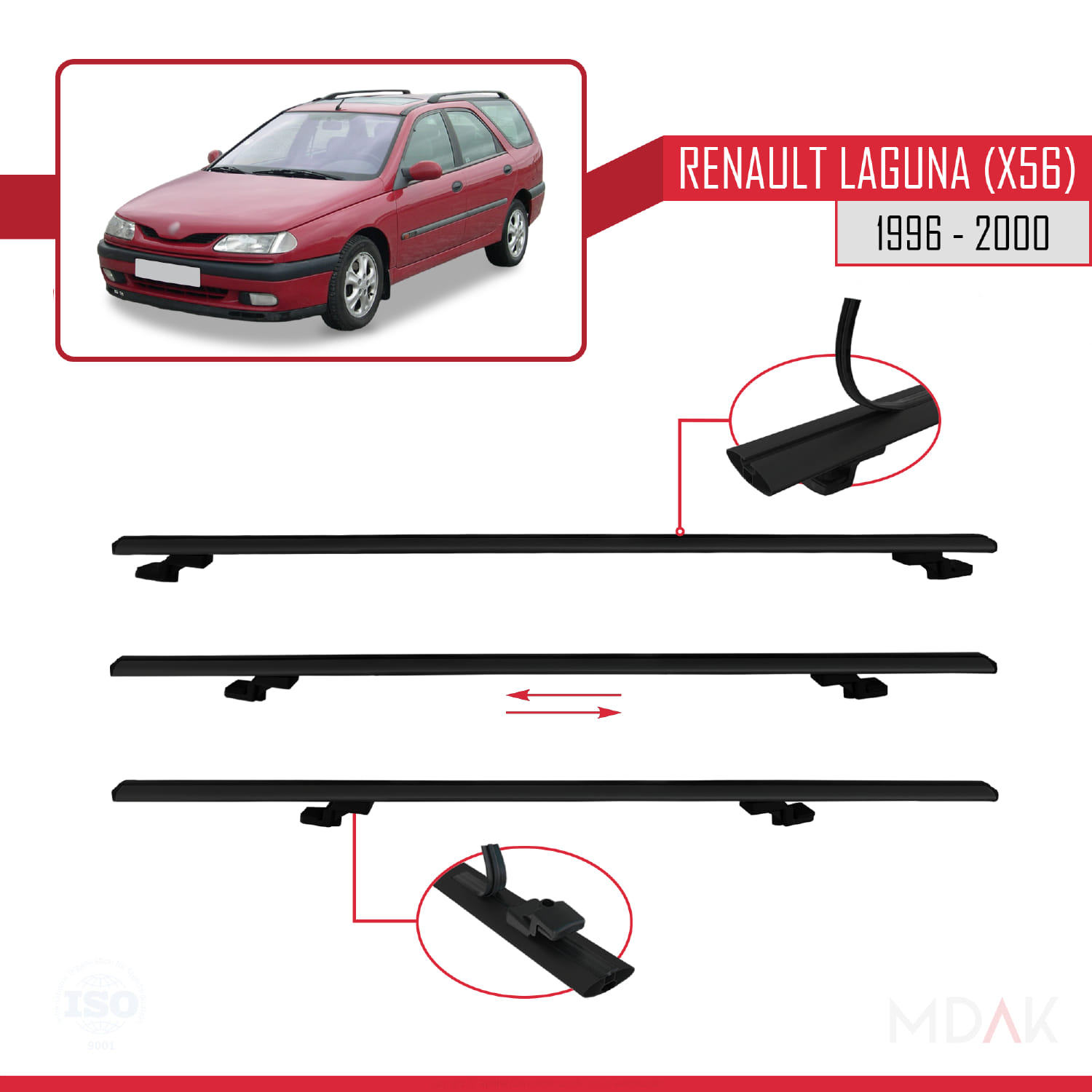 Renault Laguna (X56) SW 1996-2000 Arası ile Uyumlu BASIC Model Ara Atkı Tavan Barı Siyah 3 Adet - Görsel 5