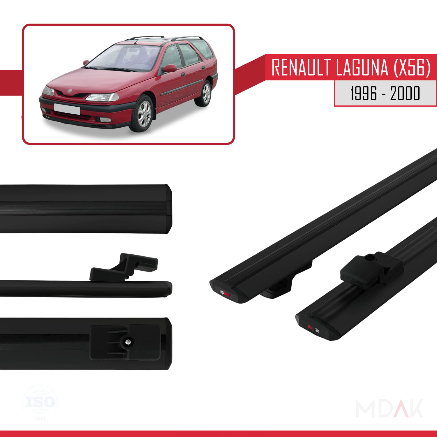 Renault Laguna (X56) SW 1996-2000 Arası ile Uyumlu BASIC Model Ara Atkı Tavan Barı Siyah 2 Adet - Görsel 3