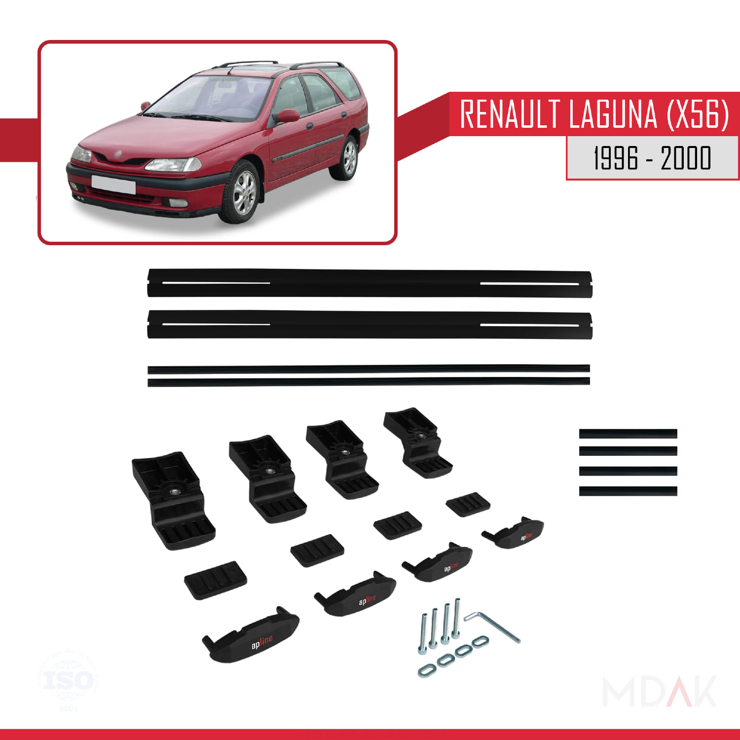 Renault Laguna (X56) SW 1996-2000 Arası ile Uyumlu BASIC Model Ara Atkı Tavan Barı Siyah 2 Adet - Görsel 6