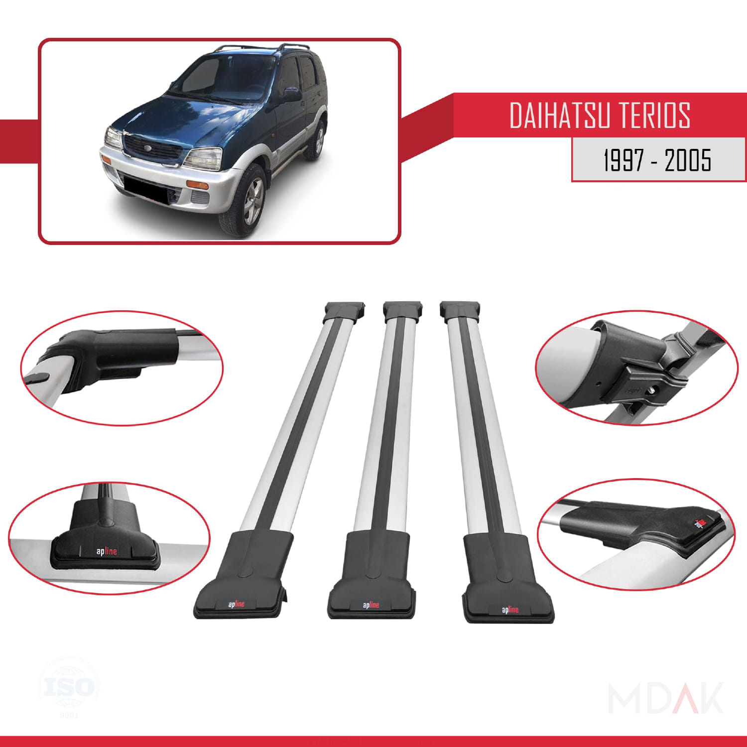 Daihatsu Terios (J100) 1997-2005 Arası ile Uyumlu FLY Model Ara Atkı Tavan Barı Gri 3 Adet - Görsel 4