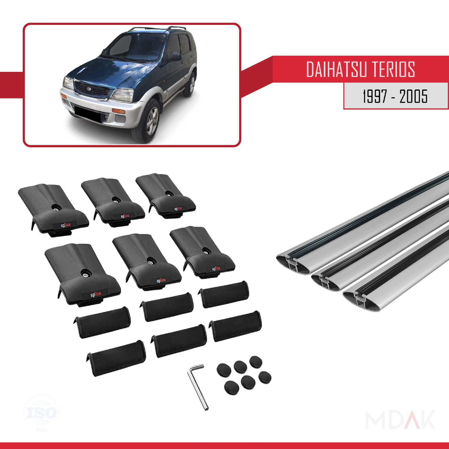 Daihatsu Terios (J100) 1997-2005 Arası ile Uyumlu FLY Model Ara Atkı Tavan Barı Gri 3 Adet - Görsel 5