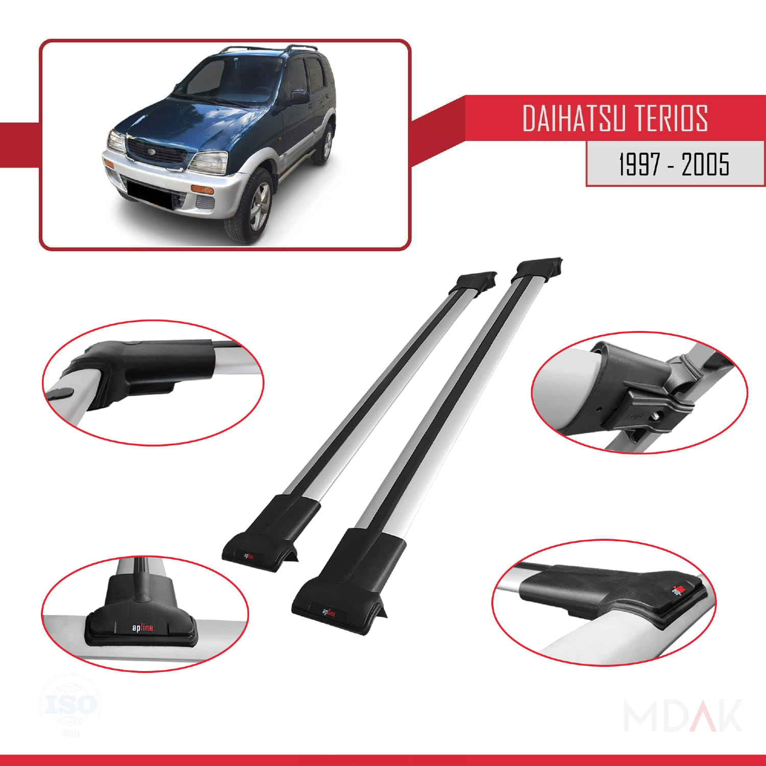 Daihatsu Terios (J100) 1997-2005 Arası ile Uyumlu FLY Model Ara Atkı Tavan Barı Gri 2 Adet - Görsel 3