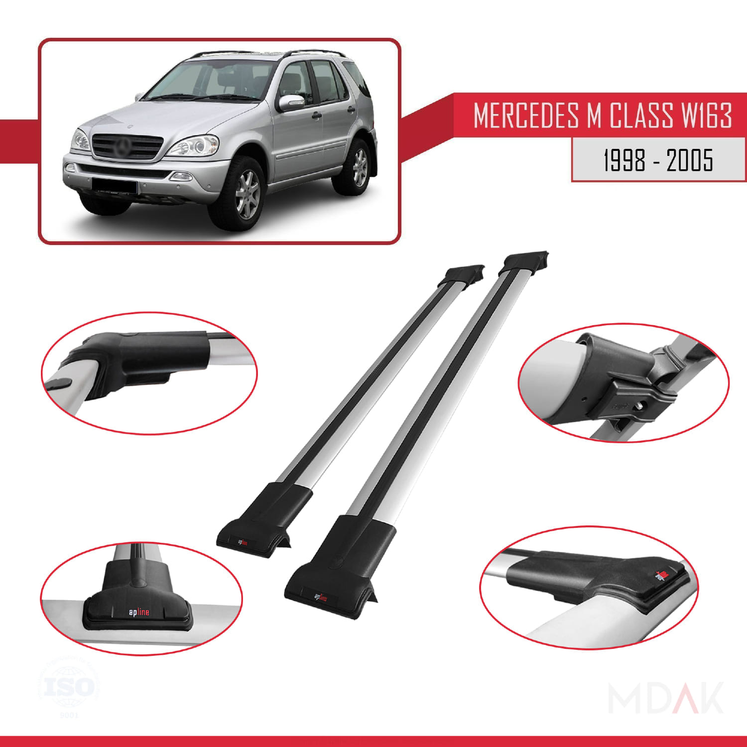Mercedes M Class (W163) 1998-2005 Arası ile Uyumlu FLY Model Ara Atkı Tavan Barı Gri 2 Adet - Görsel 3