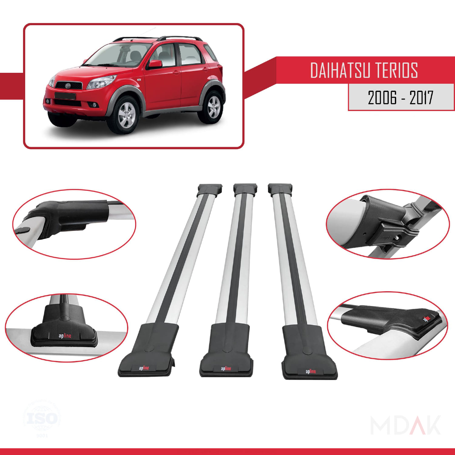 Daihatsu Terios 2 (J200) 2006-2017 Arası ile Uyumlu FLY Model Ara Atkı Tavan Barı Gri 3 Adet - Görsel 4