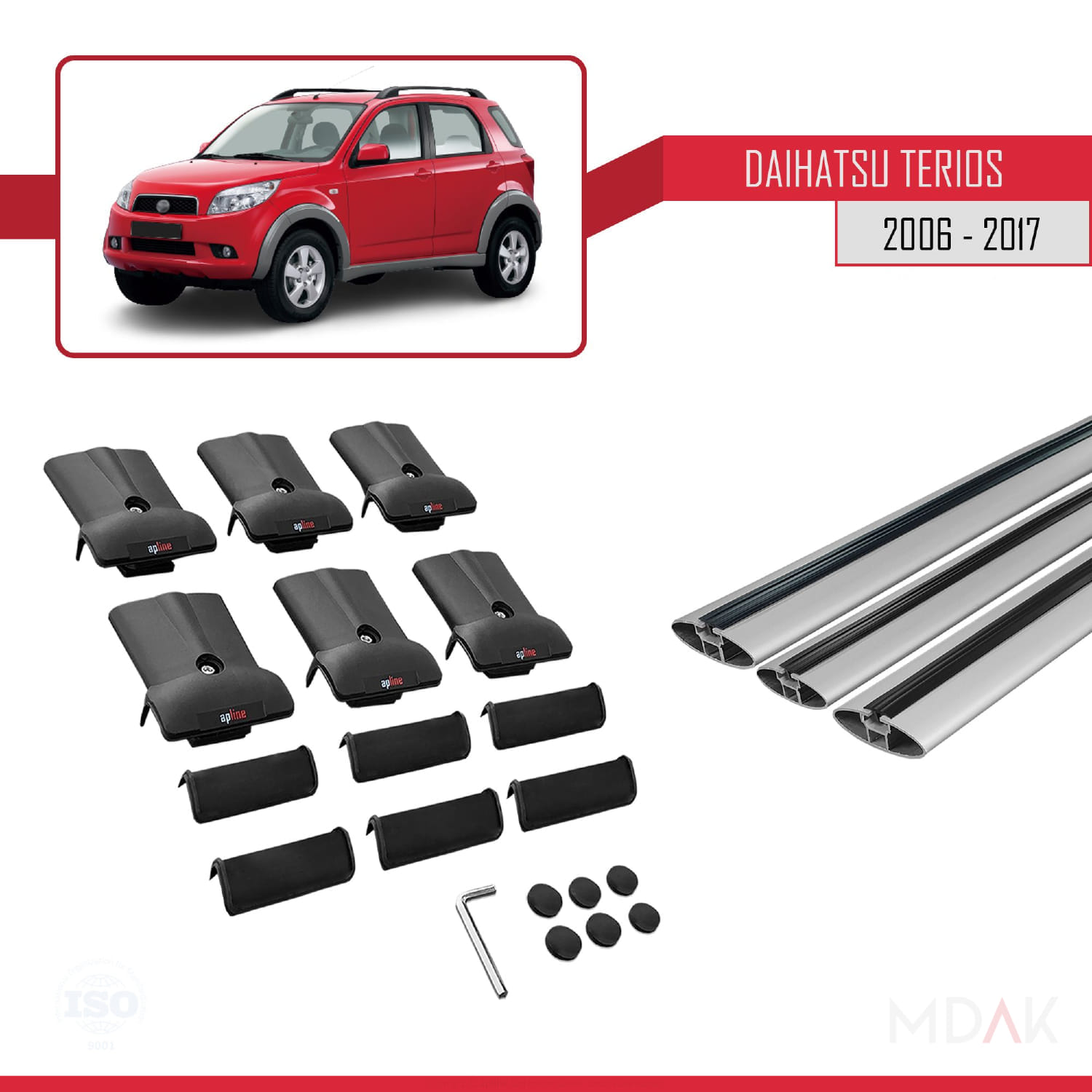 Daihatsu Terios 2 (J200) 2006-2017 Arası ile Uyumlu FLY Model Ara Atkı Tavan Barı Gri 3 Adet - Görsel 5