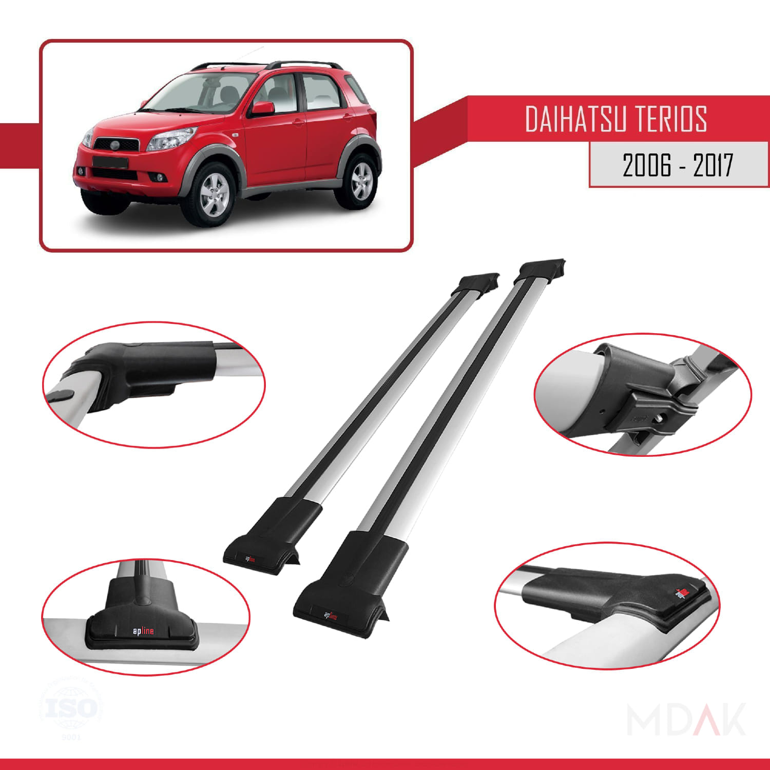 Daihatsu Terios 2 (J200) 2006-2017 Arası ile Uyumlu FLY Model Ara Atkı Tavan Barı Gri 2 Adet - Görsel 3