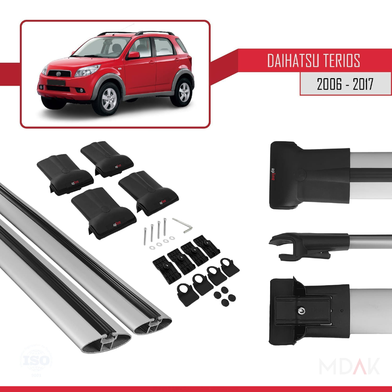 Daihatsu Terios 2 (J200) 2006-2017 Arası ile Uyumlu FLY Model Ara Atkı Tavan Barı Gri 2 Adet - Görsel 5