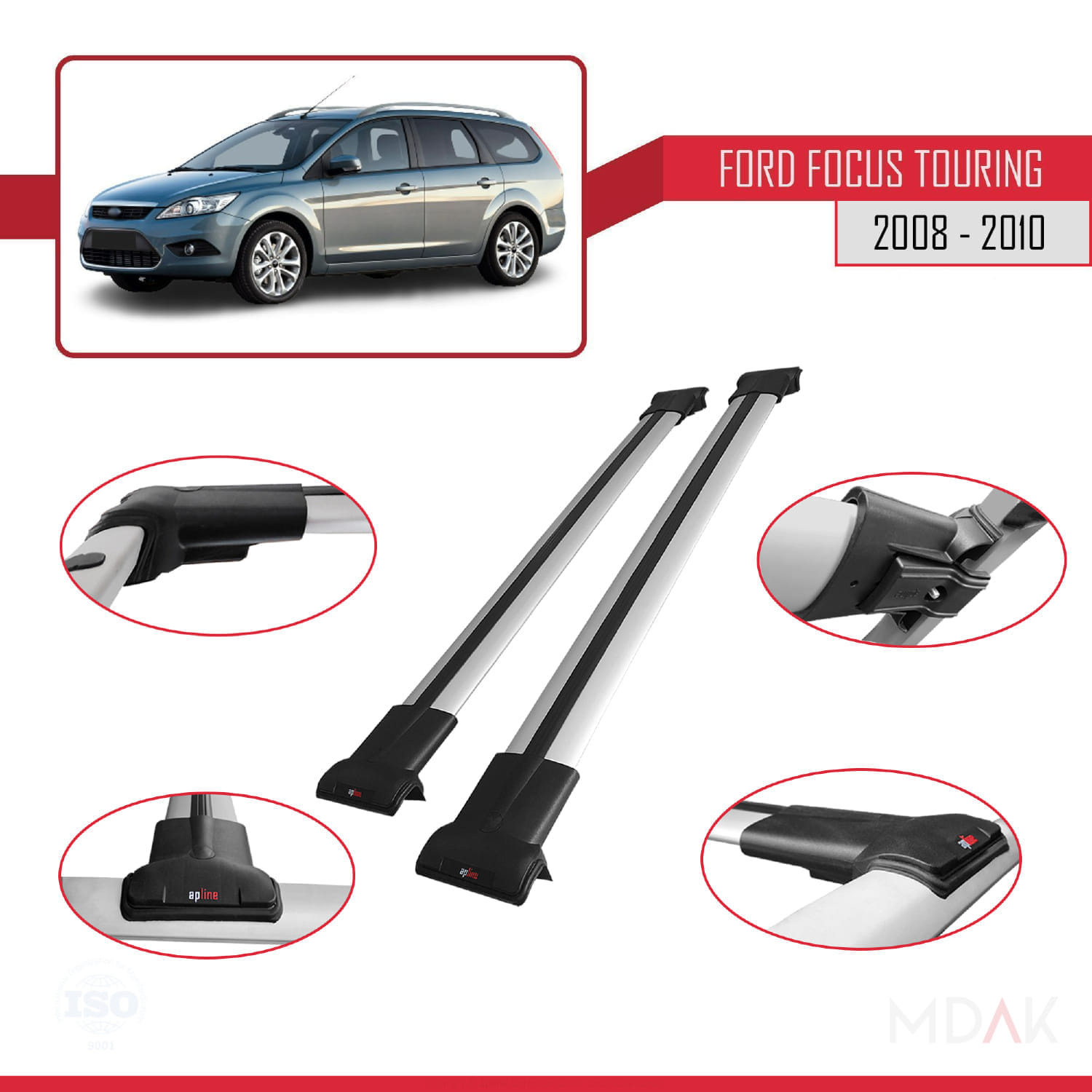 Ford Focus 2 (C307) Turnier 2008-2010 Arası ile Uyumlu FLY Model Ara Atkı Tavan Barı Gri 2 Adet - Görsel 3