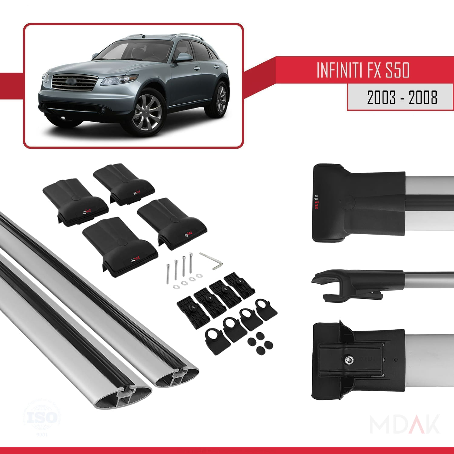 Infiniti FX (S50) 2003-2008 Arası ile Uyumlu FLY Model Ara Atkı Tavan Barı Gri 2 Adet - Görsel 5