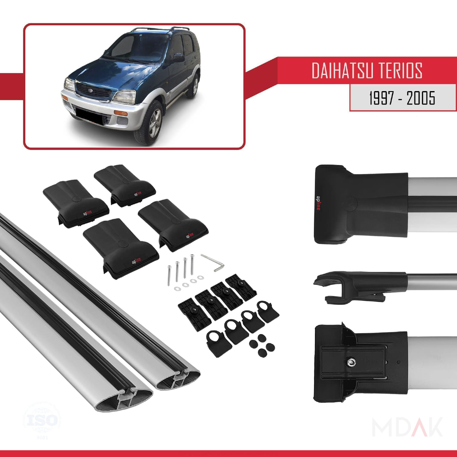 Daihatsu Terios (J100) 1997-2005 Arası ile Uyumlu FLY Model Ara Atkı Tavan Barı Gri 2 Adet - Görsel 5