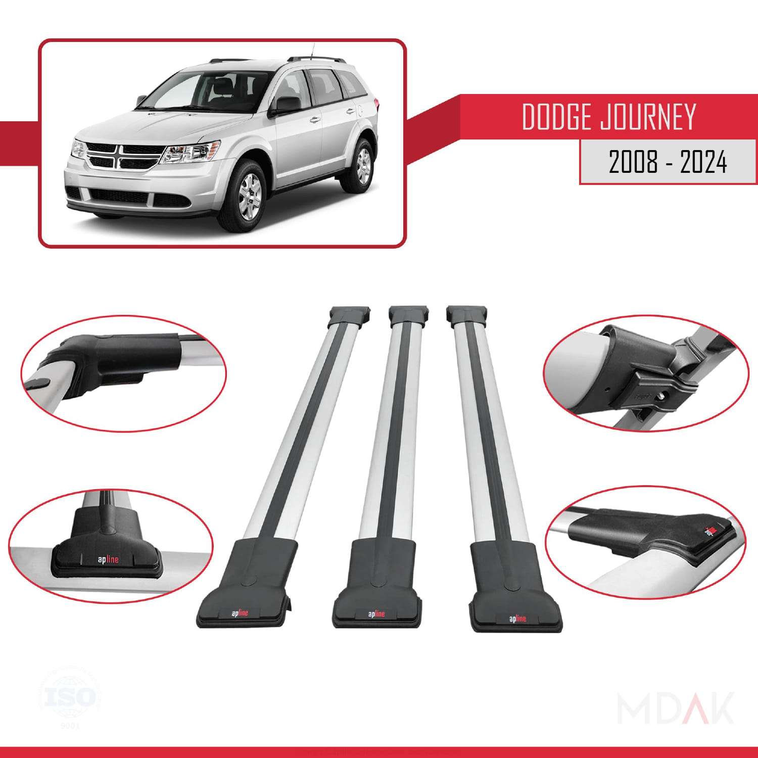 Dodge Journey 2008 ve Sonrası ile Uyumlu FLY Model Ara Atkı Tavan Barı Gri 3 Adet - Görsel 5