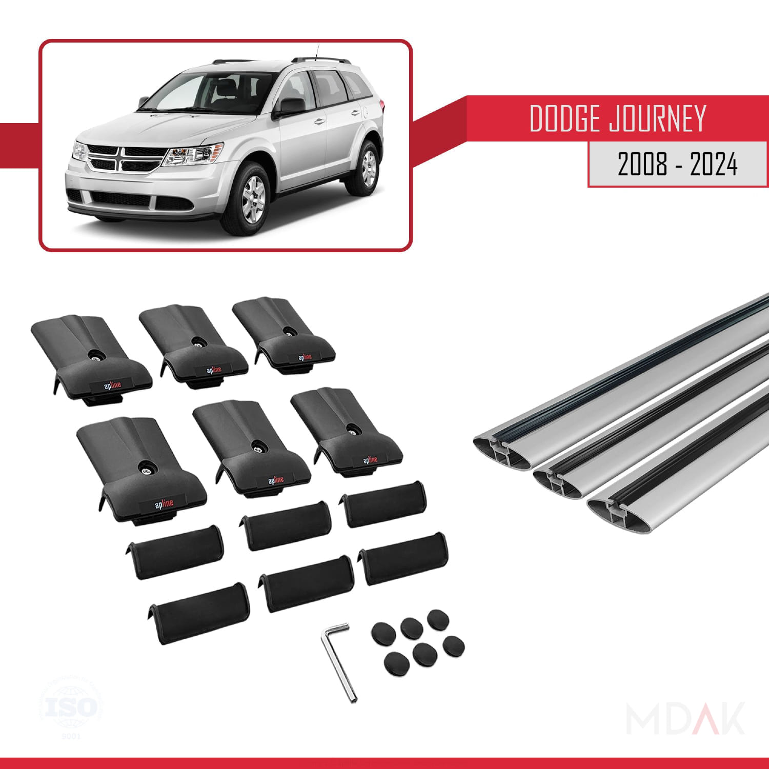 Dodge Journey 2008 ve Sonrası ile Uyumlu FLY Model Ara Atkı Tavan Barı Gri 3 Adet - Görsel 6