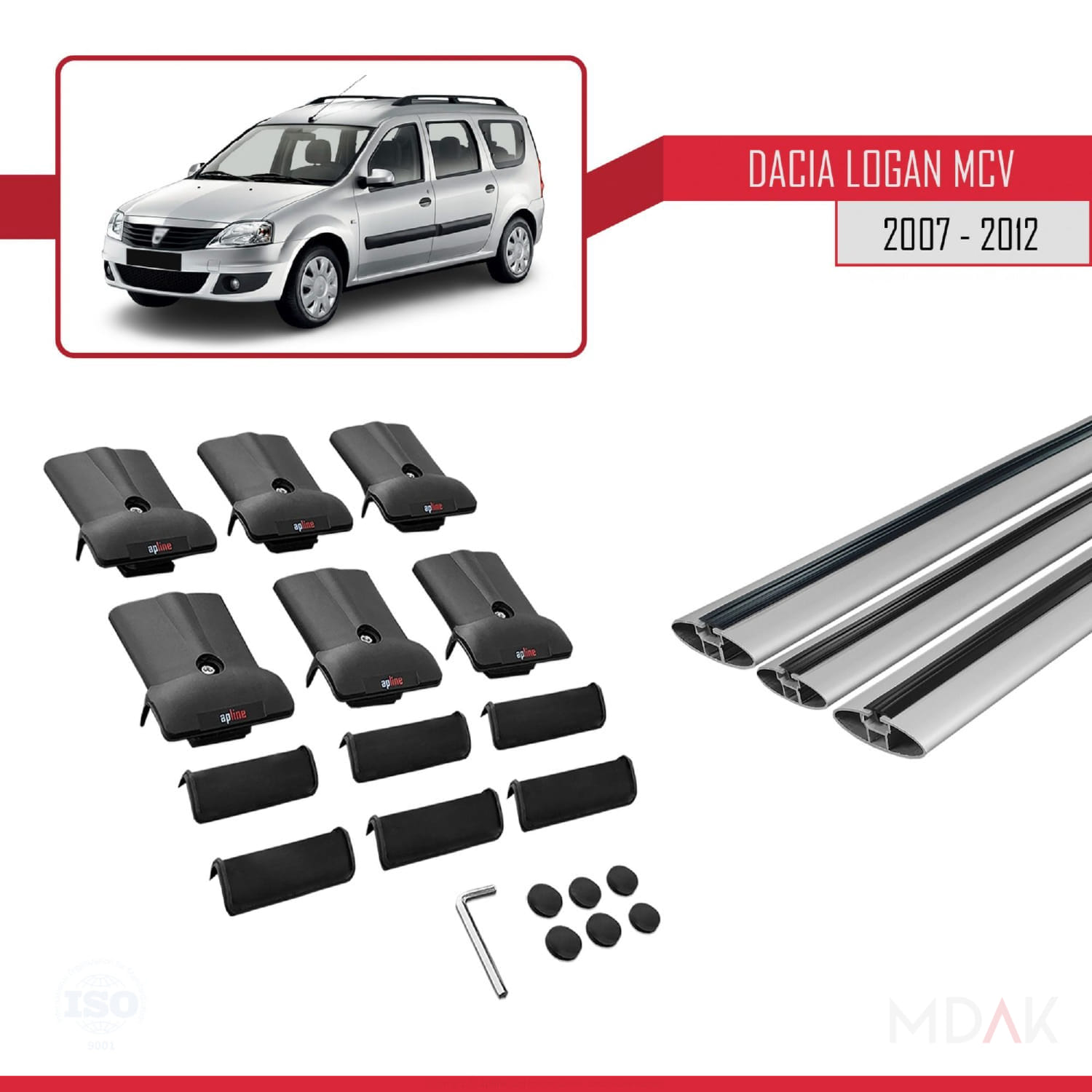 Dacia Logan 2 MCV (K52) 2007-2012 Arası ile Uyumlu FLY Model Ara Atkı Tavan Barı Gri 3 Adet - Görsel 5