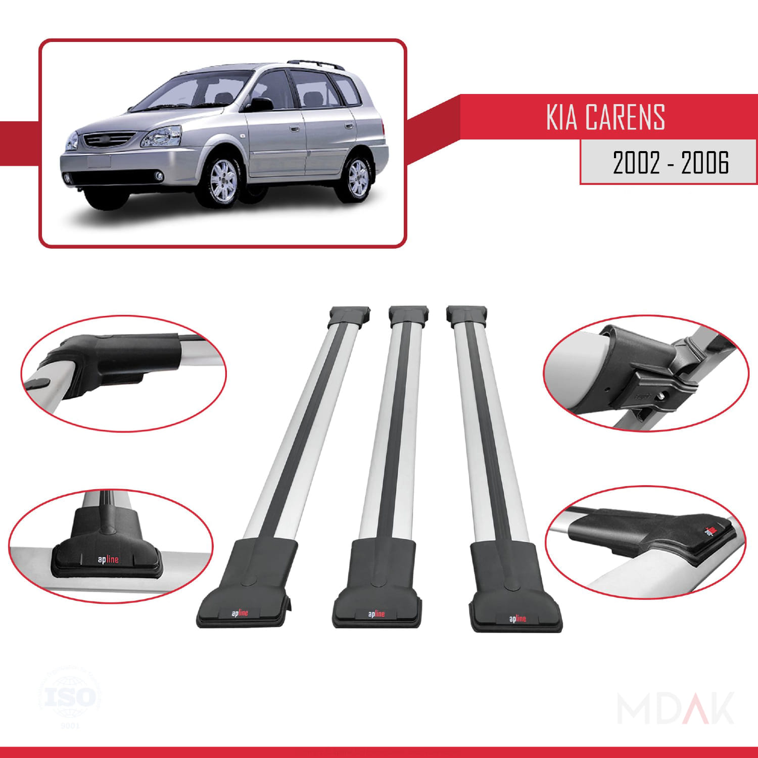 Kia Carens Post-Facelift 2002-2006 Arası ile Uyumlu FLY Model Ara Atkı Tavan Barı Gri 3 Adet - Görsel 4