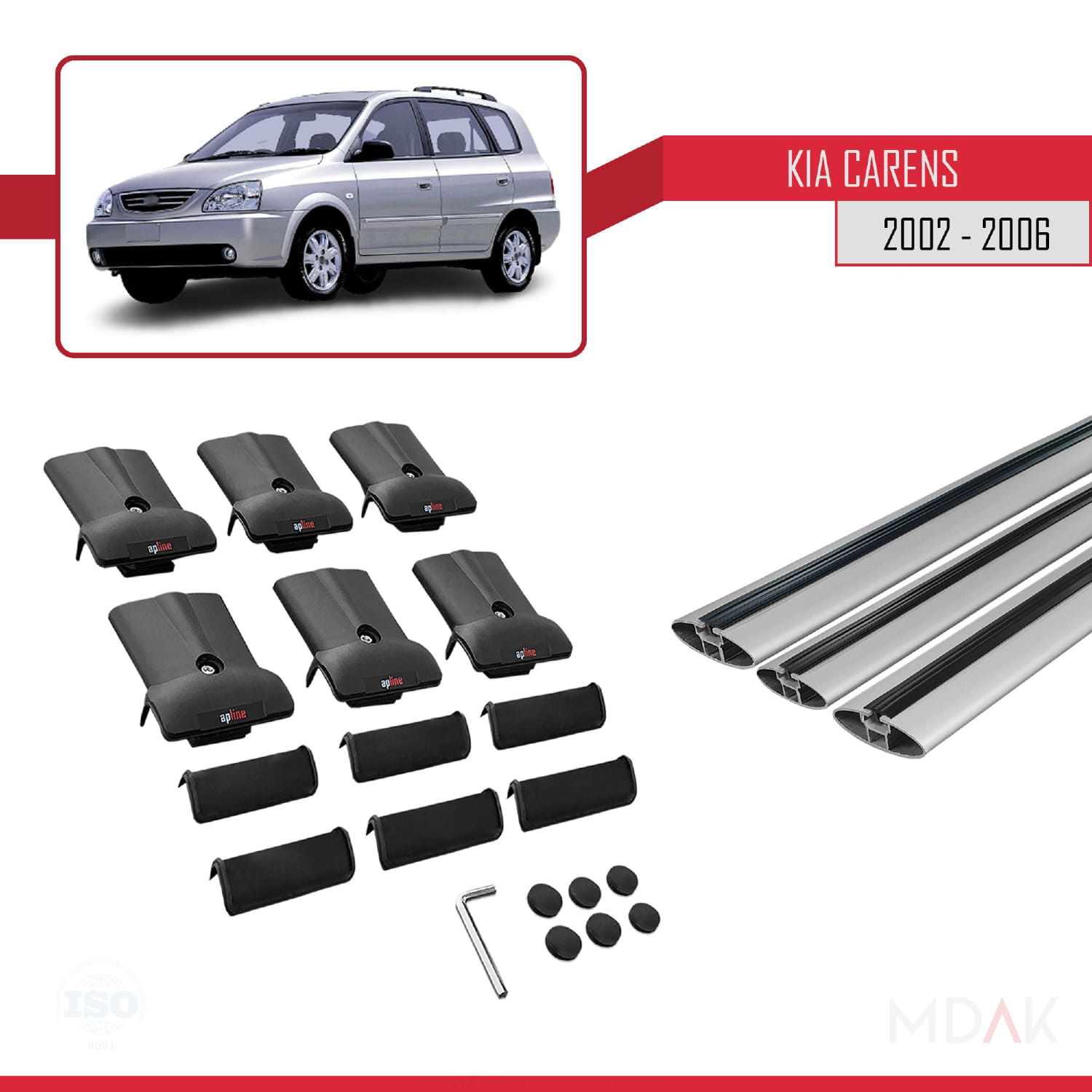 Kia Carens Post-Facelift 2002-2006 Arası ile Uyumlu FLY Model Ara Atkı Tavan Barı Gri 3 Adet - Görsel 5