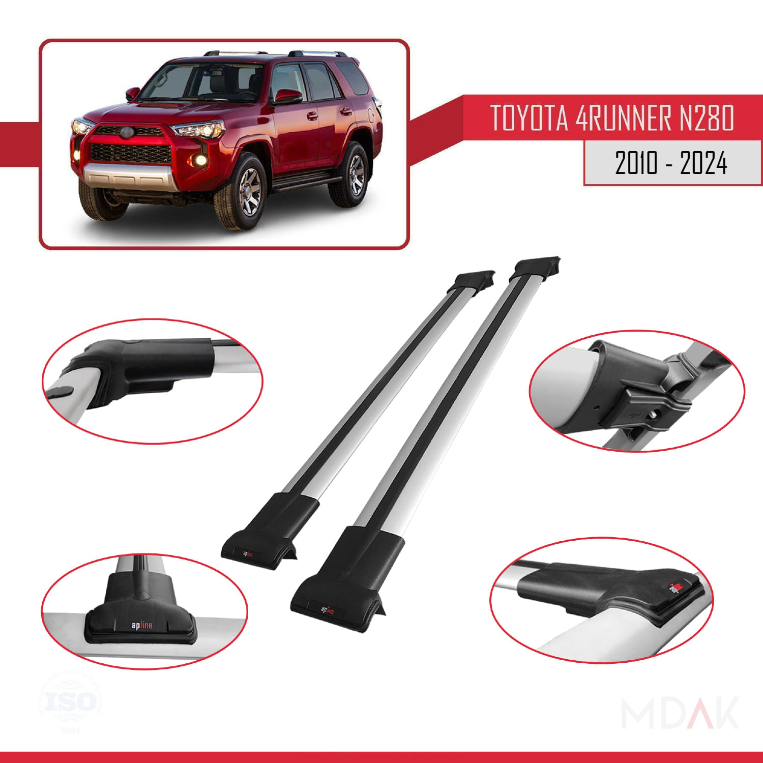 Toyota 4Runner (N280) 2010-2024 Arası ile Uyumlu FLY Model Ara Atkı Tavan Barı Gri 2 Adet - Görsel 3
