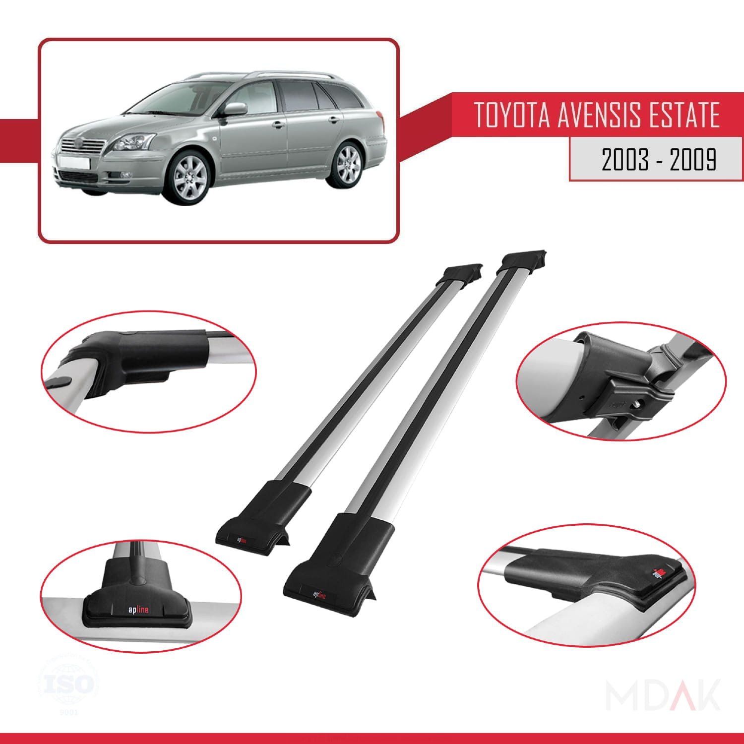 Toyota Avensis SW 2003-2009 Arası ile Uyumlu FLY Model Ara Atkı Tavan Barı Gri 2 Adet - Görsel 3