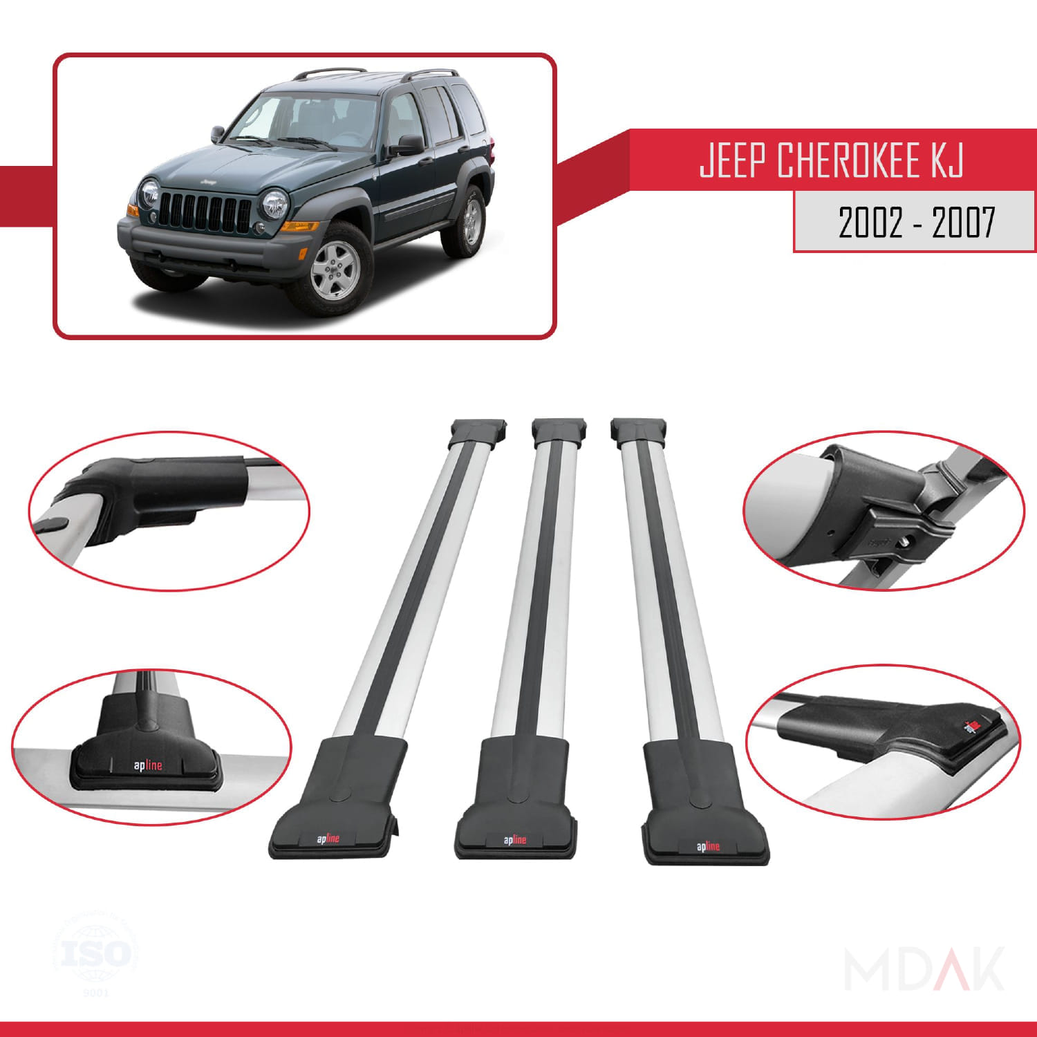 Jeep Cherokee 3 (KJ) 2002-2007 Arası ile Uyumlu FLY Model Ara Atkı Tavan Barı Gri 3 Adet - Görsel 4