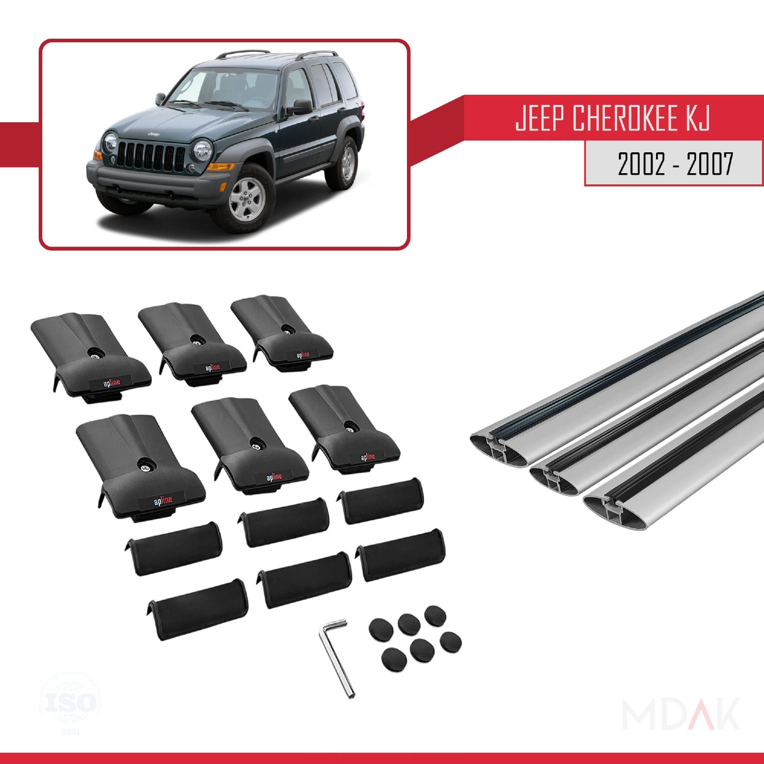 Jeep Cherokee 3 (KJ) 2002-2007 Arası ile Uyumlu FLY Model Ara Atkı Tavan Barı Gri 3 Adet - Görsel 5