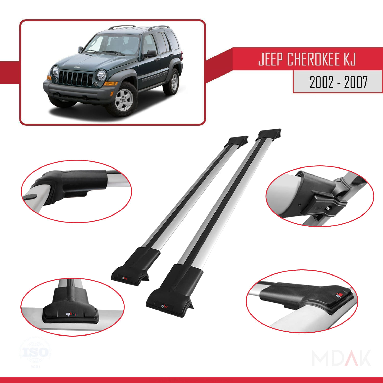 Jeep Cherokee 3 (KJ) 2002-2007 Arası ile Uyumlu FLY Model Ara Atkı Tavan Barı Gri 2 Adet - Görsel 3