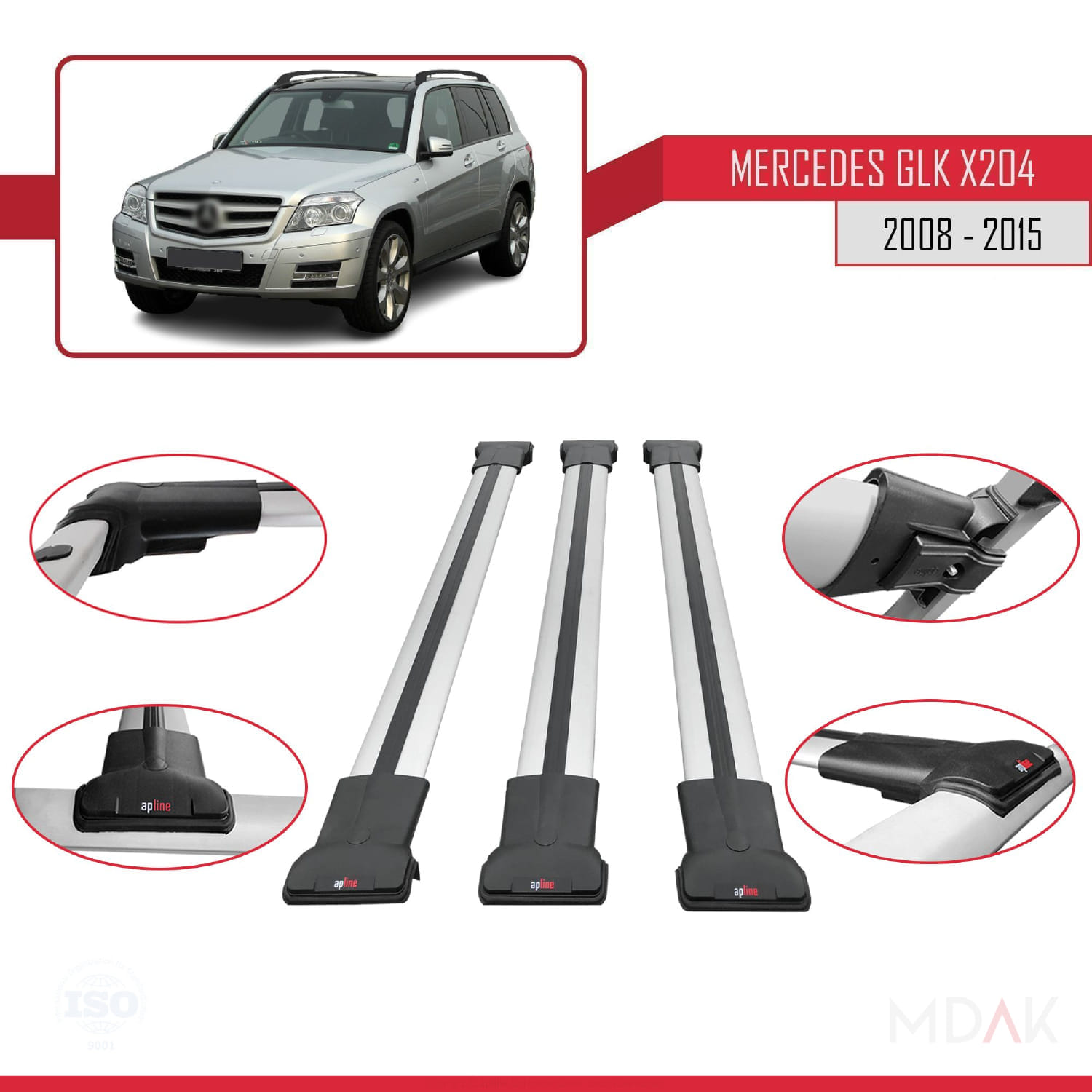 Mercedes GLK Class (X204) 2008-2015 Arası ile Uyumlu FLY Model Ara Atkı Tavan Barı Gri 3 Adet - Görsel 4