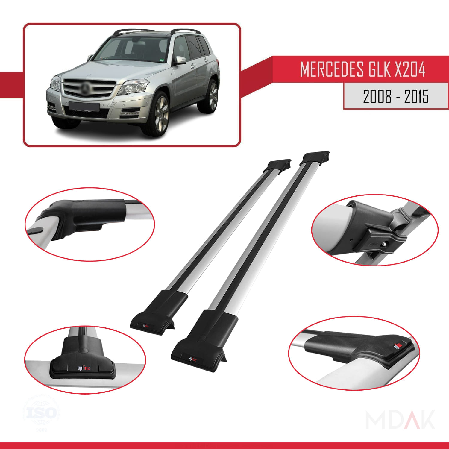 Mercedes GLK Class (X204) 2008-2015 Arası ile Uyumlu FLY Model Ara Atkı Tavan Barı Gri 2 Adet - Görsel 3