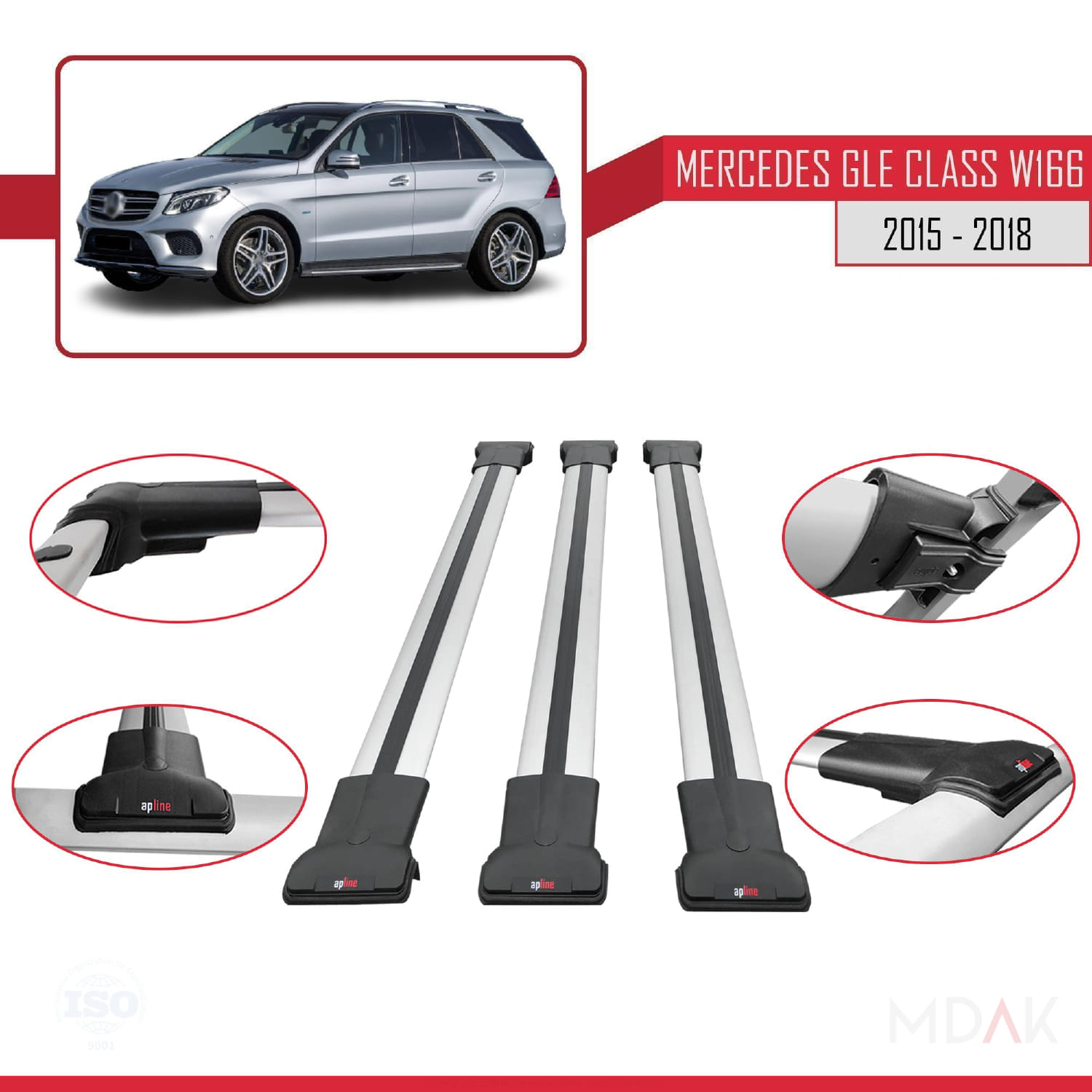 Mercedes GLE Class 3 (W166) 2015-2018 Arası ile Uyumlu FLY Model Ara Atkı Tavan Barı Gri 3 Adet - Görsel 4