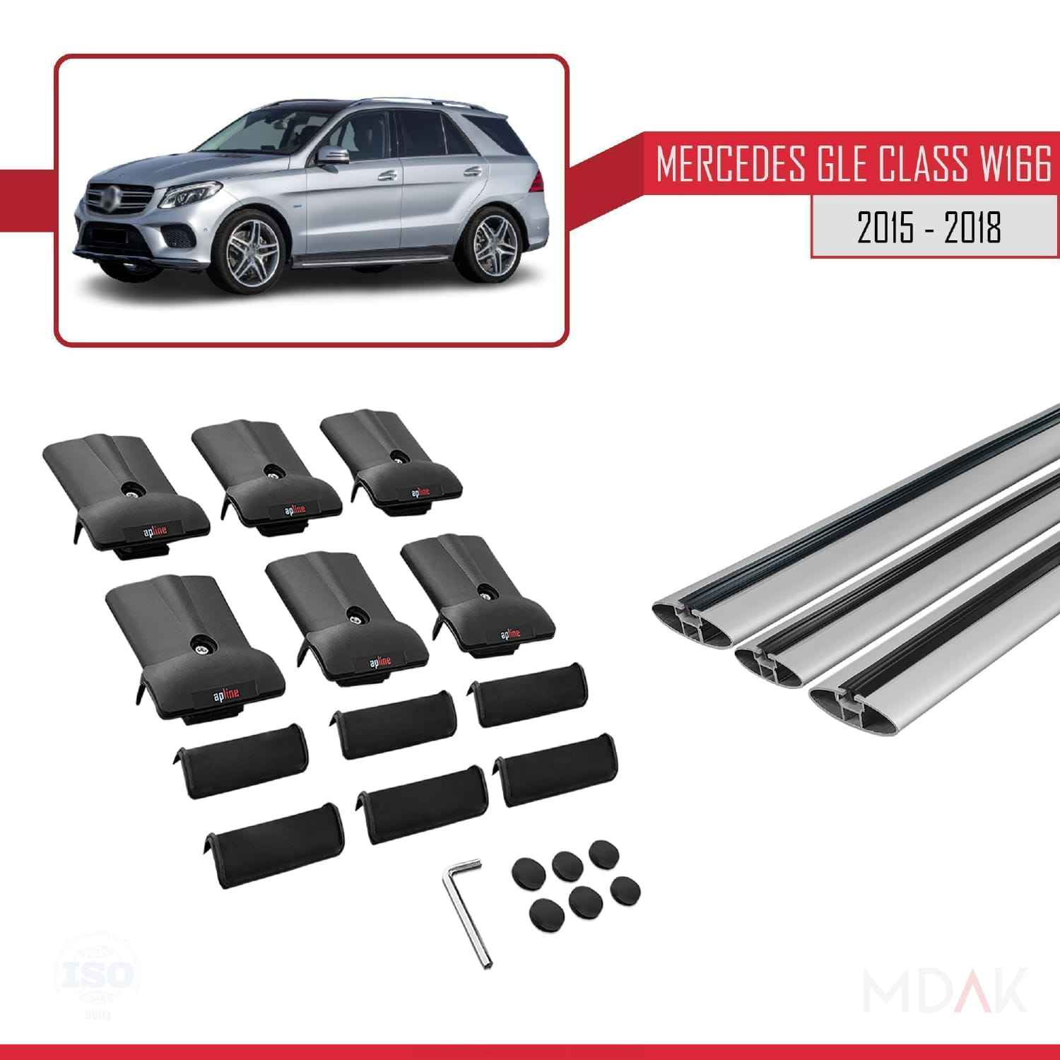 Mercedes GLE Class 3 (W166) 2015-2018 Arası ile Uyumlu FLY Model Ara Atkı Tavan Barı Gri 3 Adet - Görsel 5