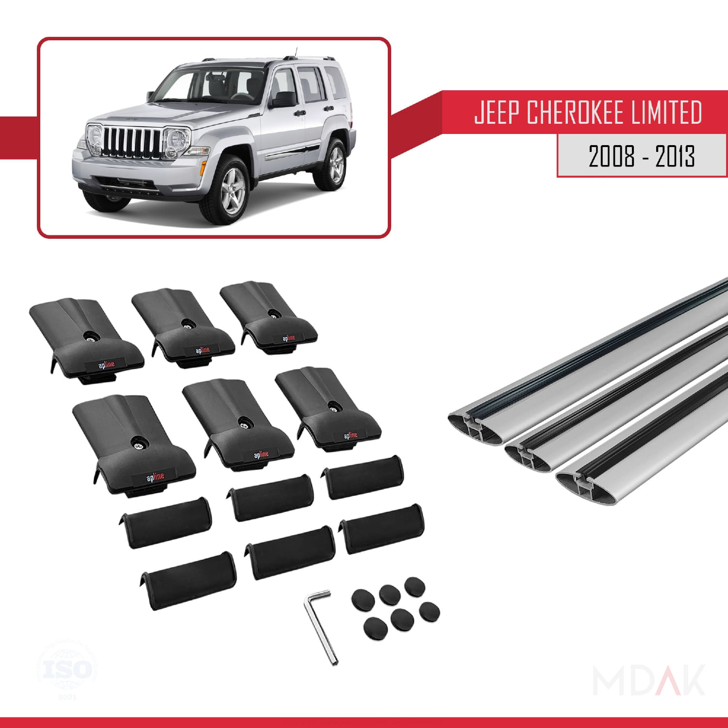 Jeep Cherokee 4 (KK) 2008-2013 Arası ile Uyumlu FLY Model Ara Atkı Tavan Barı Gri 3 Adet - Görsel 5