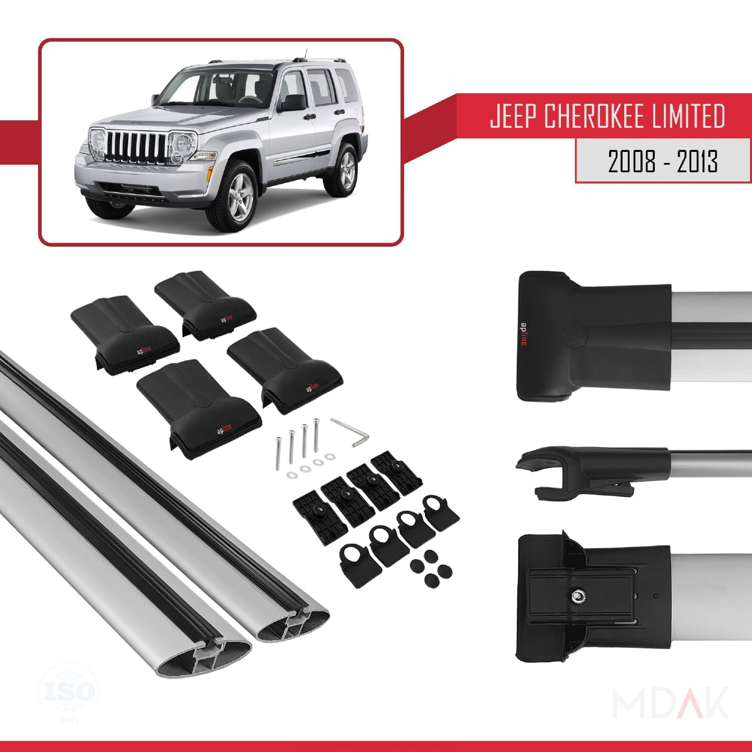 Jeep Cherokee 4 (KK) 2008-2013 Arası ile Uyumlu FLY Model Ara Atkı Tavan Barı Gri 2 Adet - Görsel 5